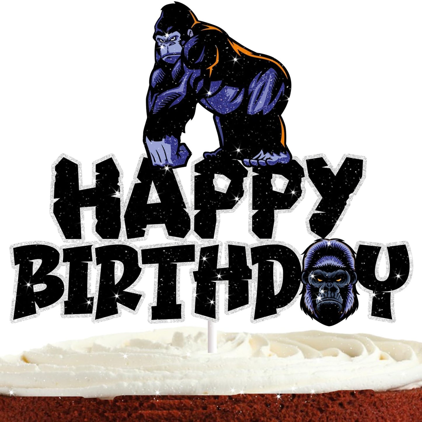 Gorilla Jungle Birthday Cake Topper - Happy Birthday Party Decorations for Boys and Girls - Glitter Ape Safari Supplies