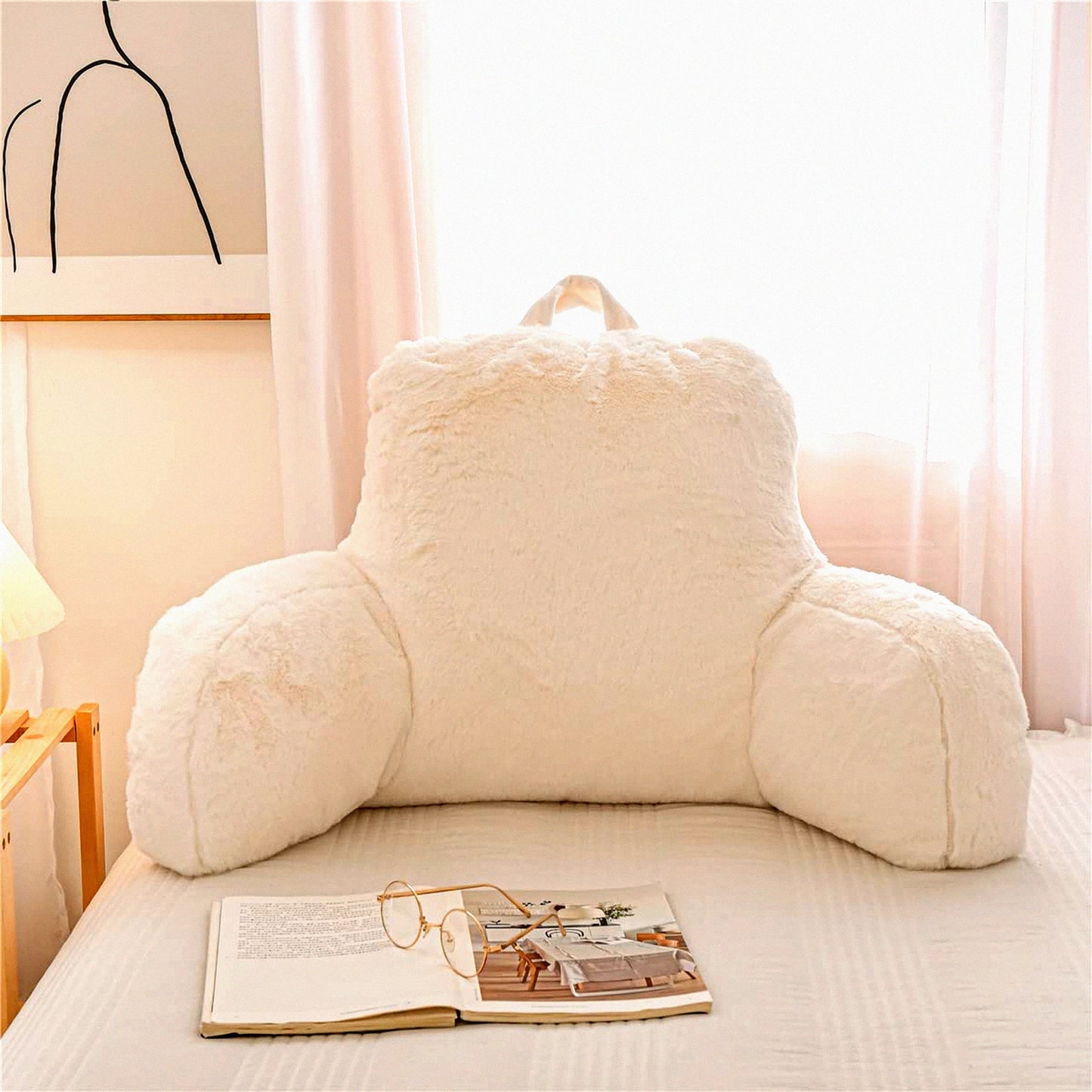 CozyRest Arm Support Reading Pillow - Large Bed Rest Pillow with Wrist Support, Arm Rests, and Back Support for Kids - Ideal for Lounging, Reading, Working on Laptop, Watching TV - White, Large