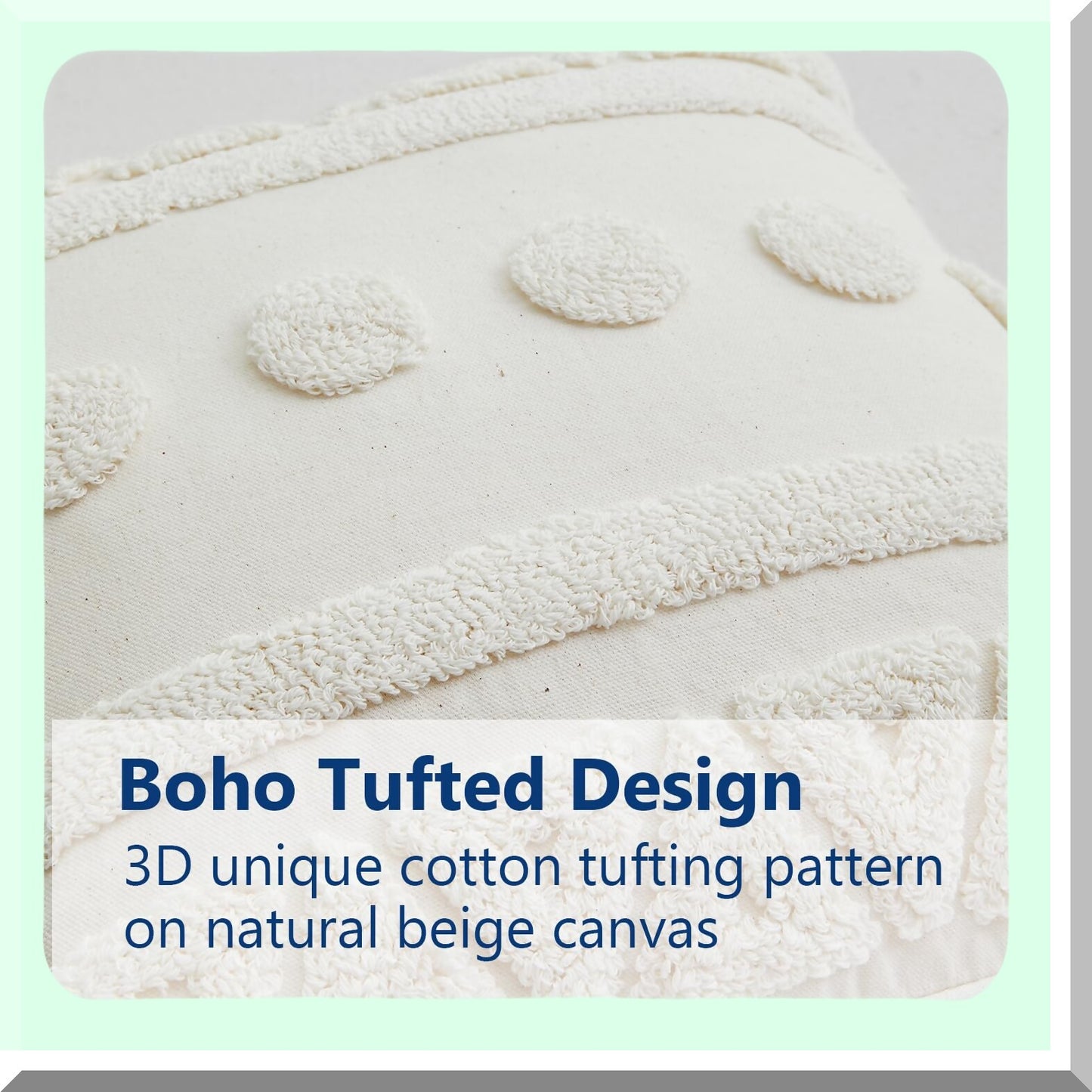 Geometric Boho Cotton Throw Pillow Covers - Set of 2, 18x18 Inch Cream Cushion Cases for Sofa Bed, Soft Textured Farmhouse Decor Accent