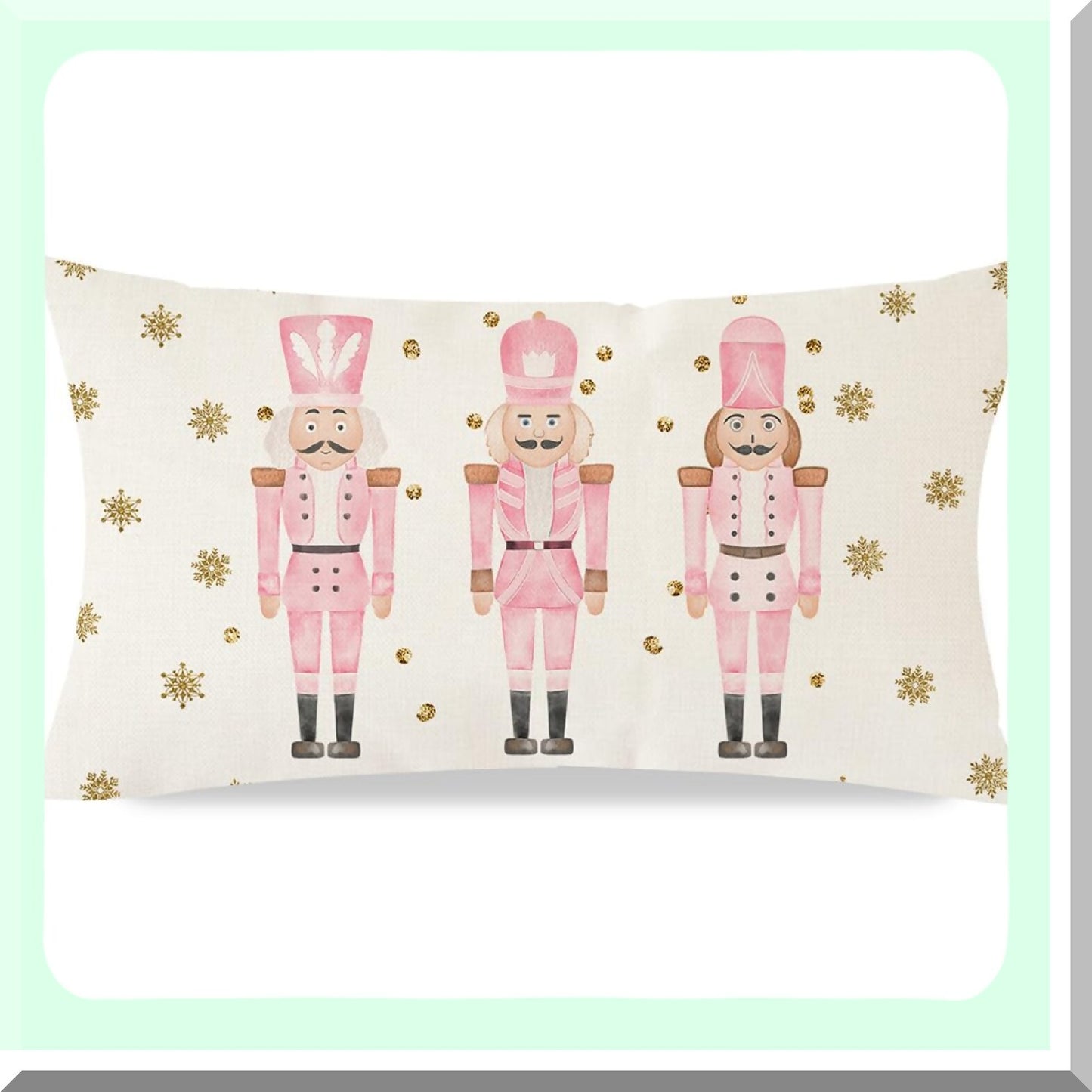 Winter Farmhouse Lumbar Pillow Covers - Pink Nutcracker Decorative Throw Cases for Couch Living Room. Modern Holiday Decor 12x20.