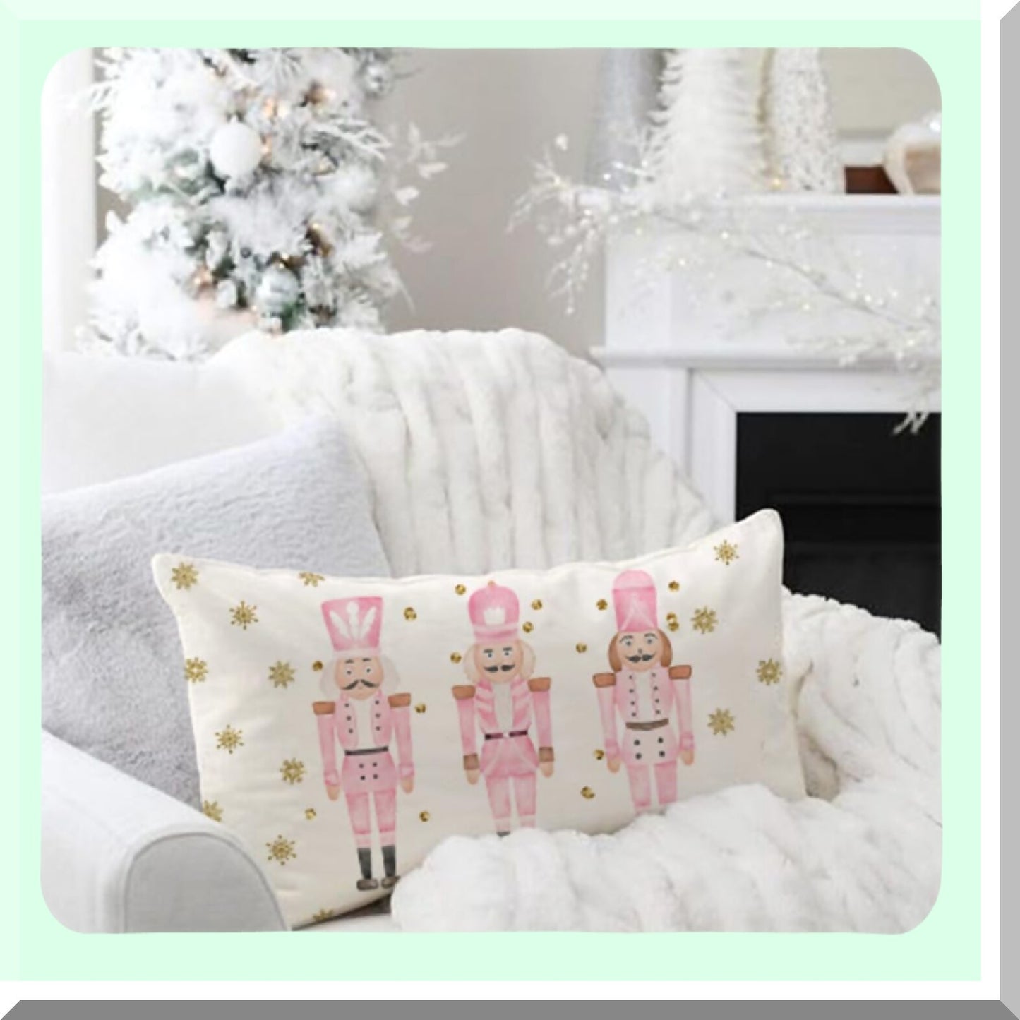 Winter Farmhouse Lumbar Pillow Covers - Pink Nutcracker Decorative Throw Cases for Couch Living Room. Modern Holiday Decor 12x20.