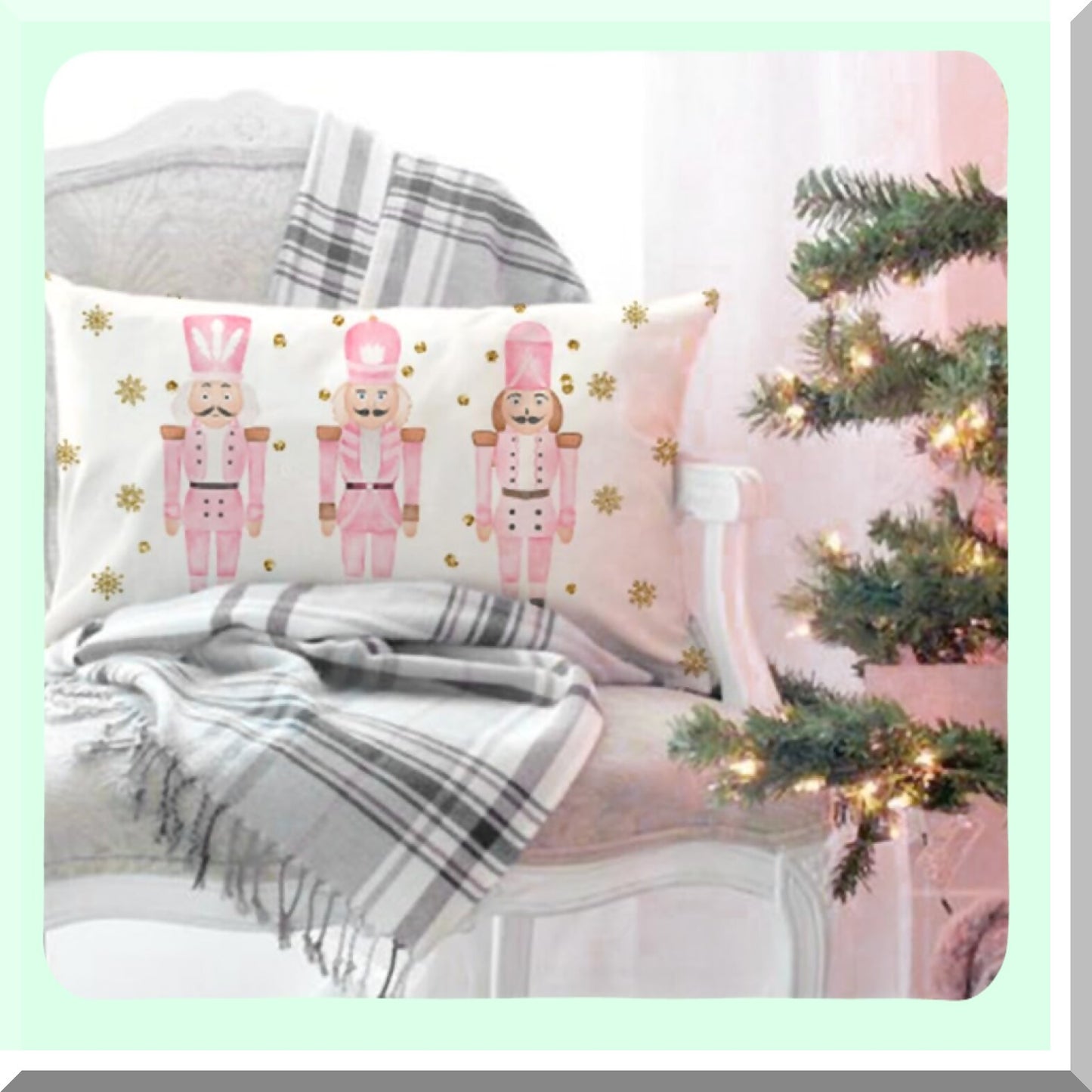 Winter Farmhouse Lumbar Pillow Covers - Pink Nutcracker Decorative Throw Cases for Couch Living Room. Modern Holiday Decor 12x20.