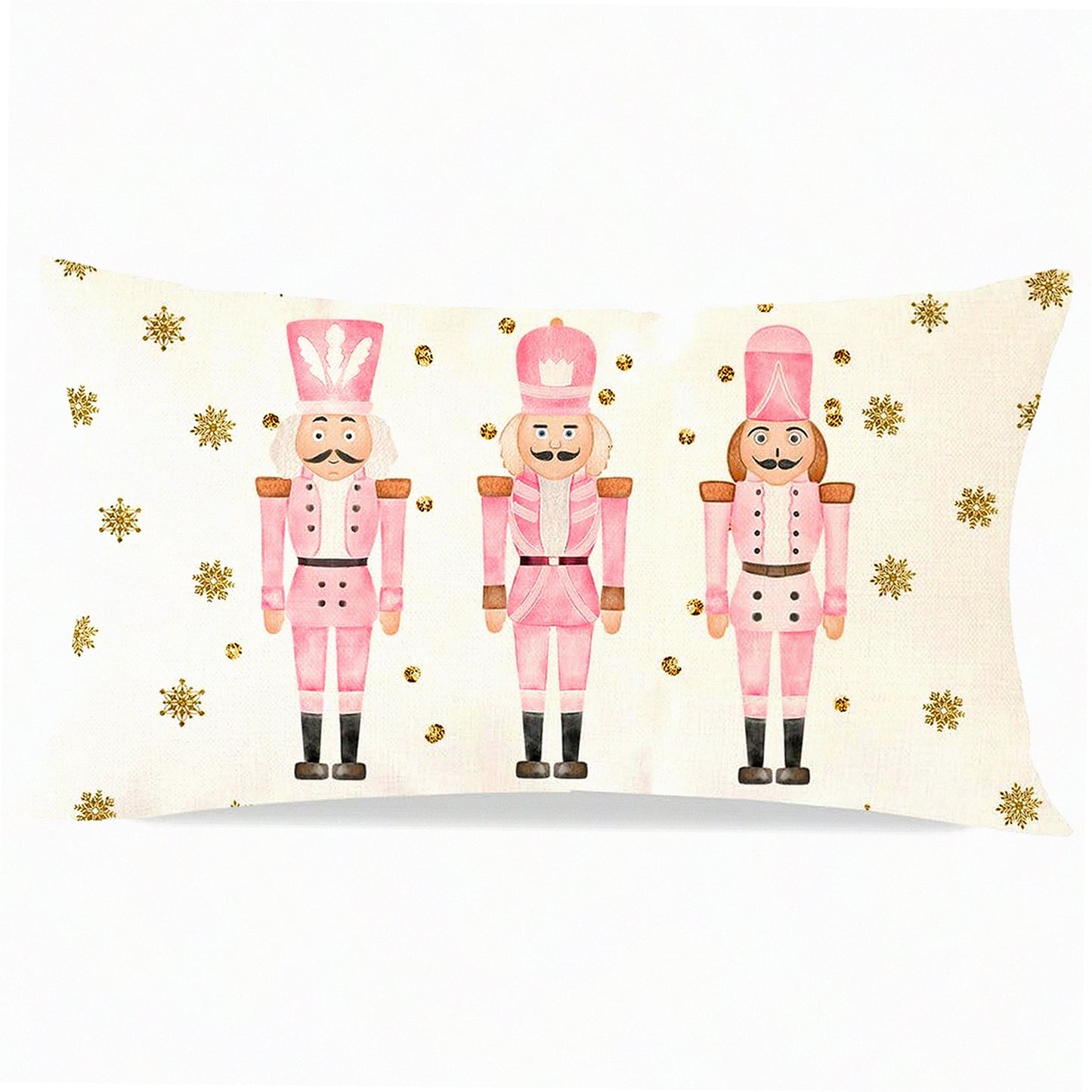 Winter Farmhouse Lumbar Pillow Covers - Pink Nutcracker Decorative Throw Cases for Couch Living Room. Modern Holiday Decor 12x20.