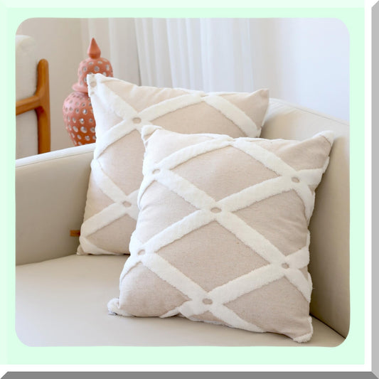 Luxury Home Decor Pillow Cover Set - 22x22 Inch Soft Cushion Case for Sofa Couch, Living Room & Bedroom - Pack of 2 Beige Throw Pillow Covers