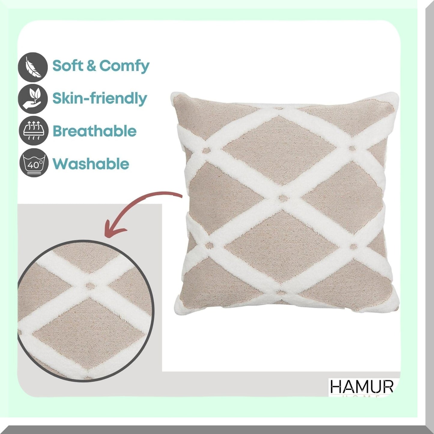 Luxury Home Decor Pillow Cover Set - 22x22 Inch Soft Cushion Case for Sofa Couch, Living Room & Bedroom - Pack of 2 Beige Throw Pillow Covers