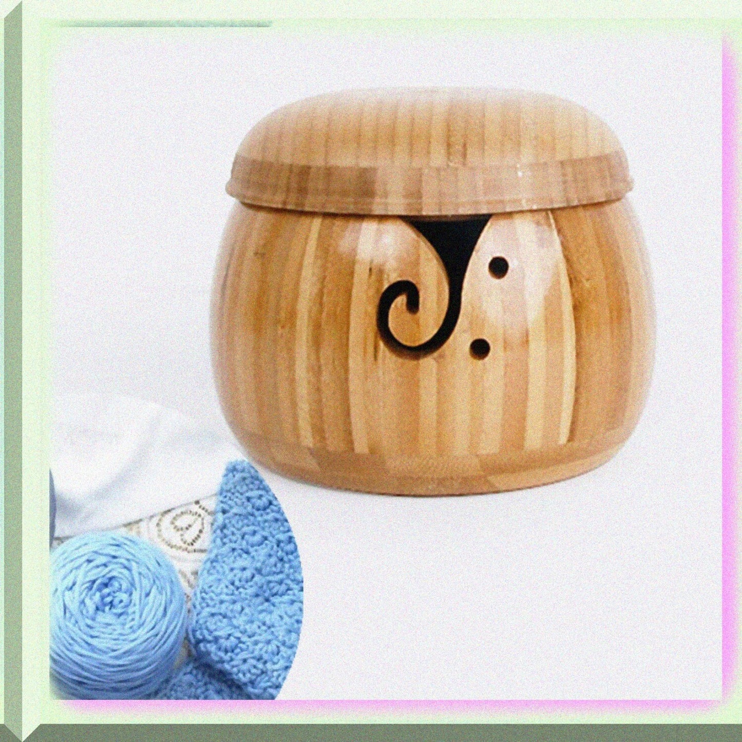 Bamboo Yarn Bowls, 5.9 Inch, Round, Woven, with Lid