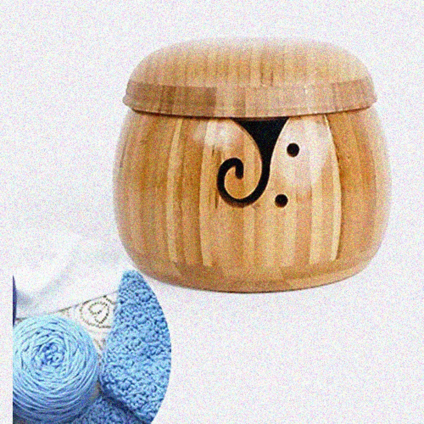 Bamboo Yarn Bowls, 5.9 Inch, Round, Woven, with Lid