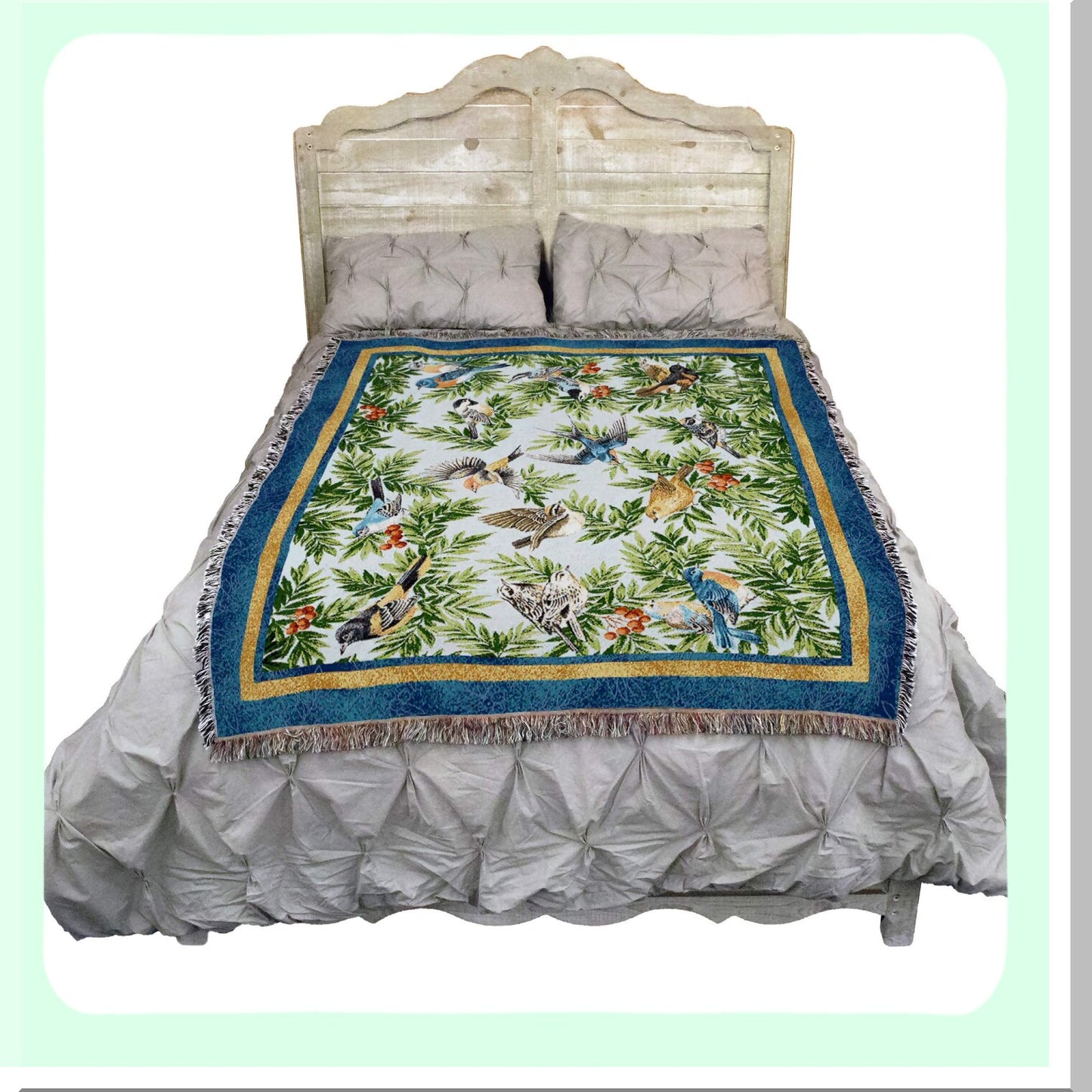 Bird Garden Songbirds Cotton Tapestry Throw - Floral Gift Blanket, Made in USA, 72x54
