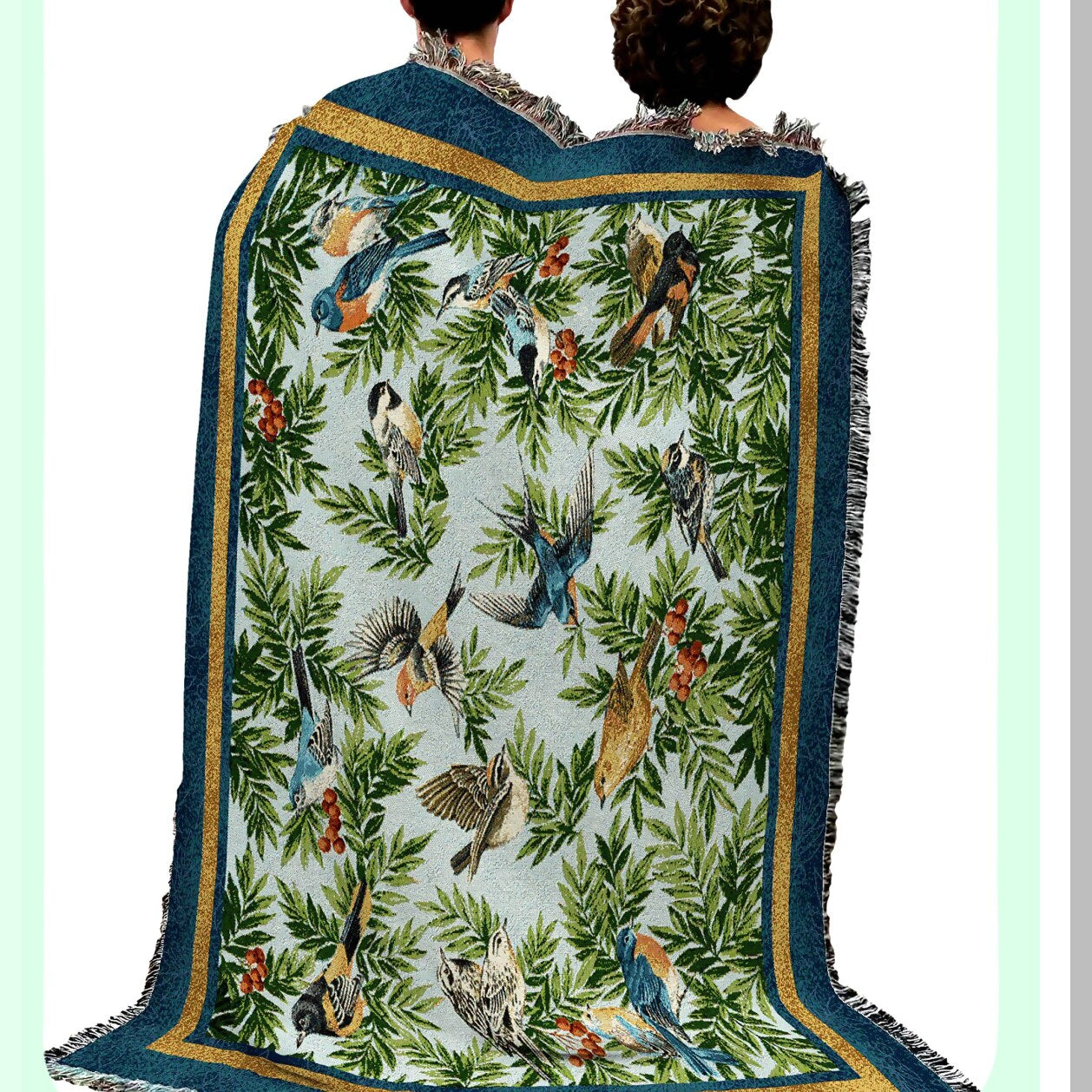 Bird Garden Songbirds Cotton Tapestry Throw - Floral Gift Blanket, Made in USA, 72x54