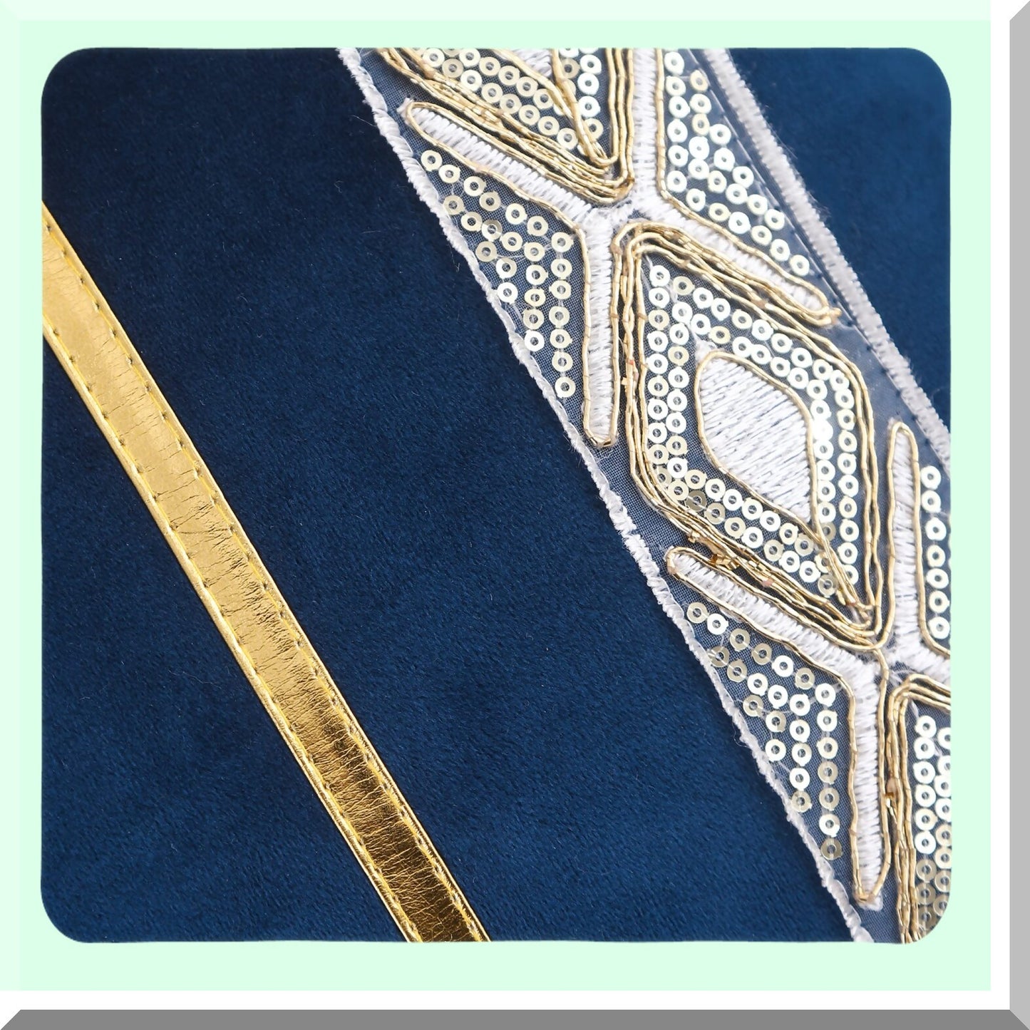 Luxury Navy Blue Velvet Sequin Stripe Pillow Covers - Set of 2 | Gold Leather Embroidered Decorative Cushion Cases for Wedding, Living Room, Bedroom, Sofa Bed