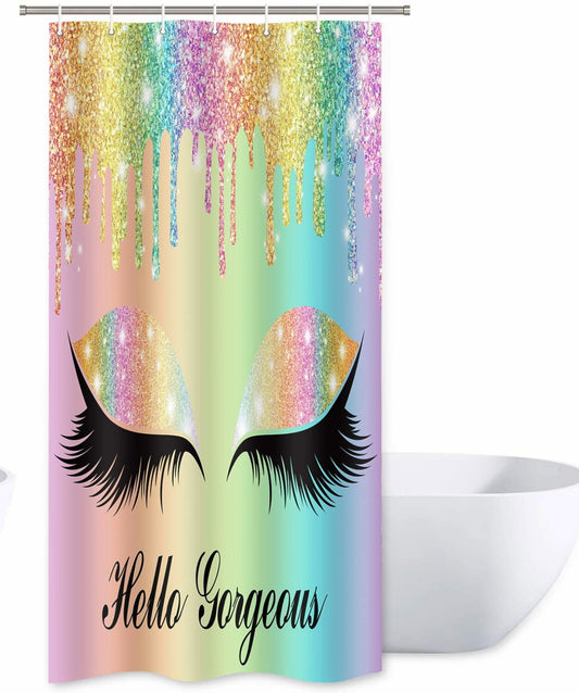 Hello Gorgeous Rainbow Glitter Drips Shower Curtain 36x72 Inch