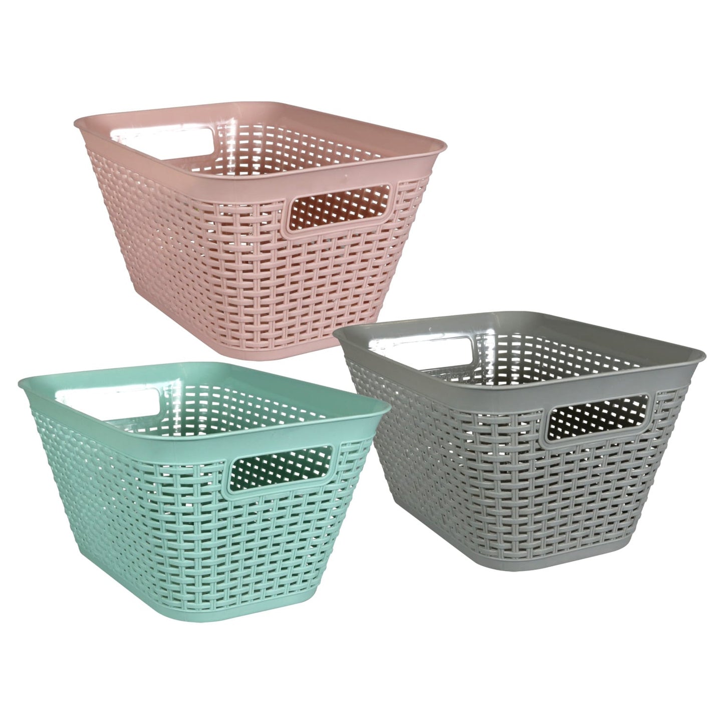 Essentials Rectangular Plastic-Weave Baskets with Handles, 7.875x11.5x5.875 in.