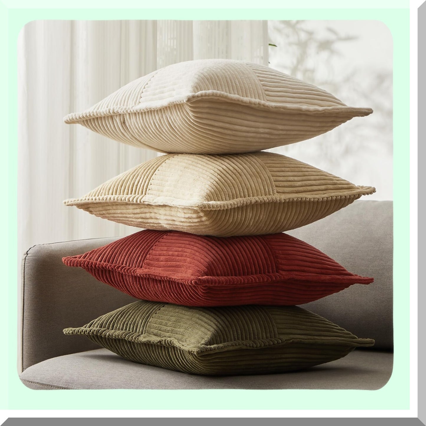 Terracotta Stripe Cozy Corduroy Pillow Covers - Rustic Decor for Couch Sofa Bedroom Living Room - 24x24 Square Cushion Case - 2 Packs Euro Sham Home Decor