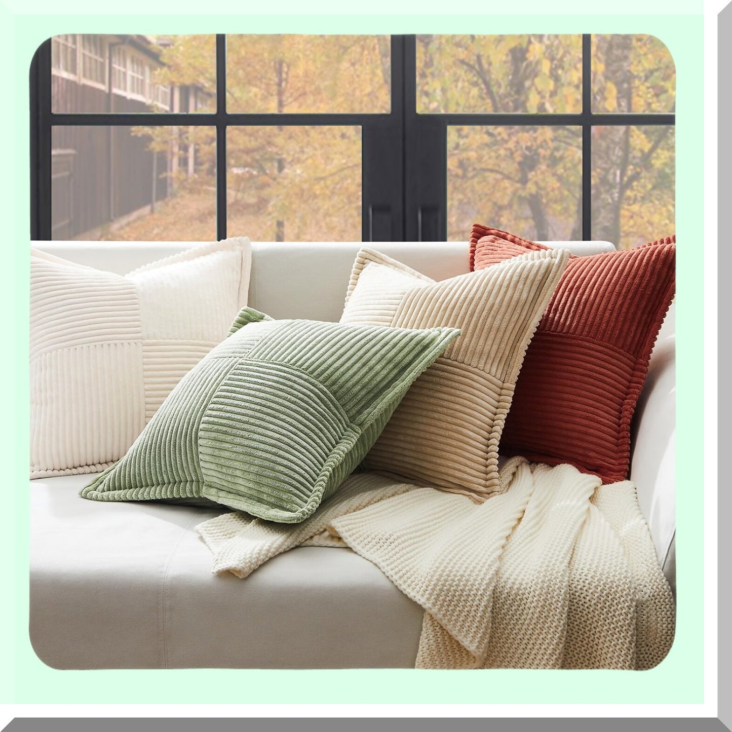 Terracotta Stripe Cozy Corduroy Pillow Covers - Rustic Decor for Couch Sofa Bedroom Living Room - 24x24 Square Cushion Case - 2 Packs Euro Sham Home Decor