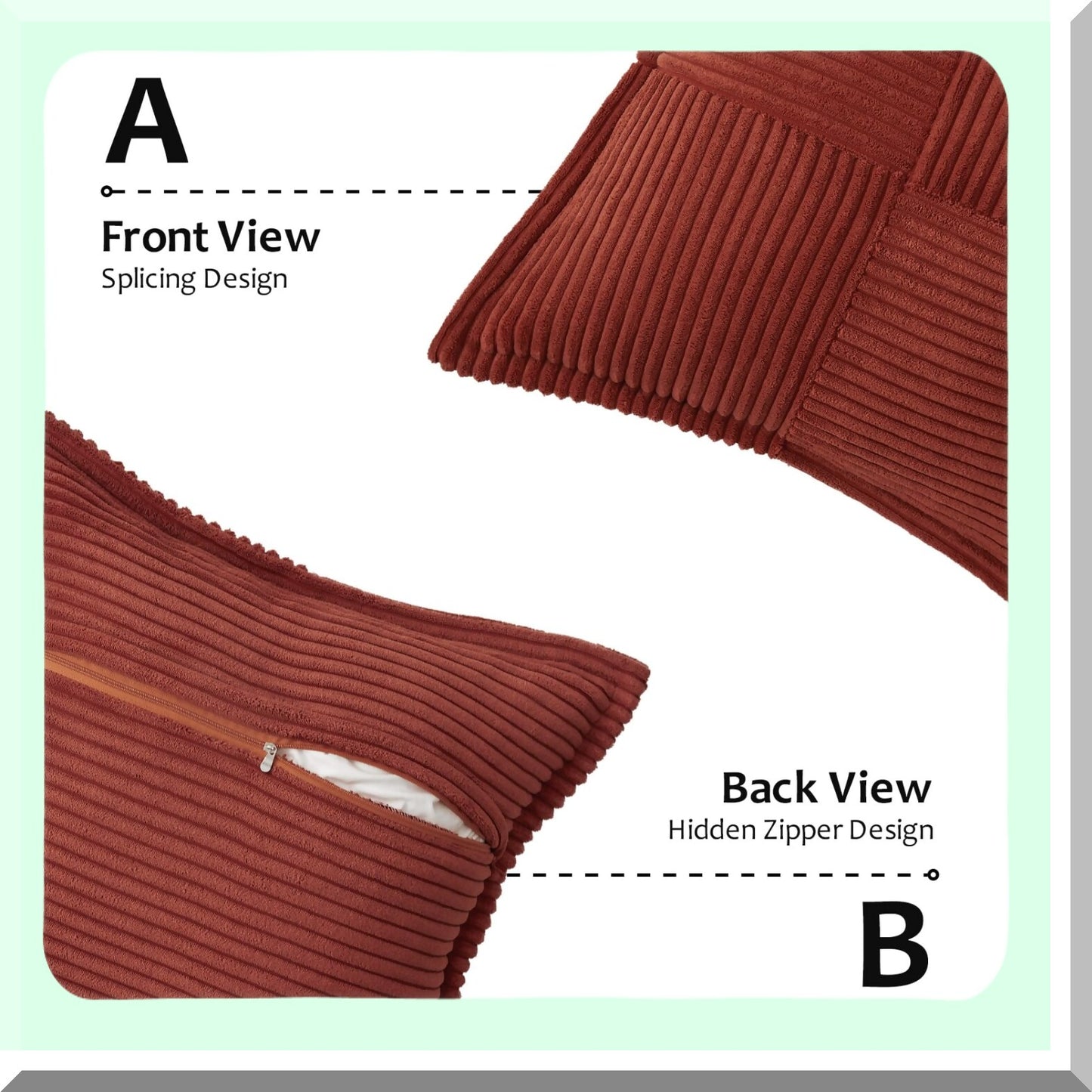 Terracotta Stripe Cozy Corduroy Pillow Covers - Rustic Decor for Couch Sofa Bedroom Living Room - 24x24 Square Cushion Case - 2 Packs Euro Sham Home Decor