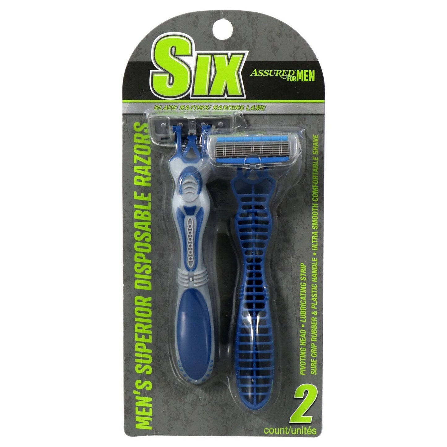 Assured 6-Blade Disposable Razors for Men, 2-ct. Packs (Pack of 24)
