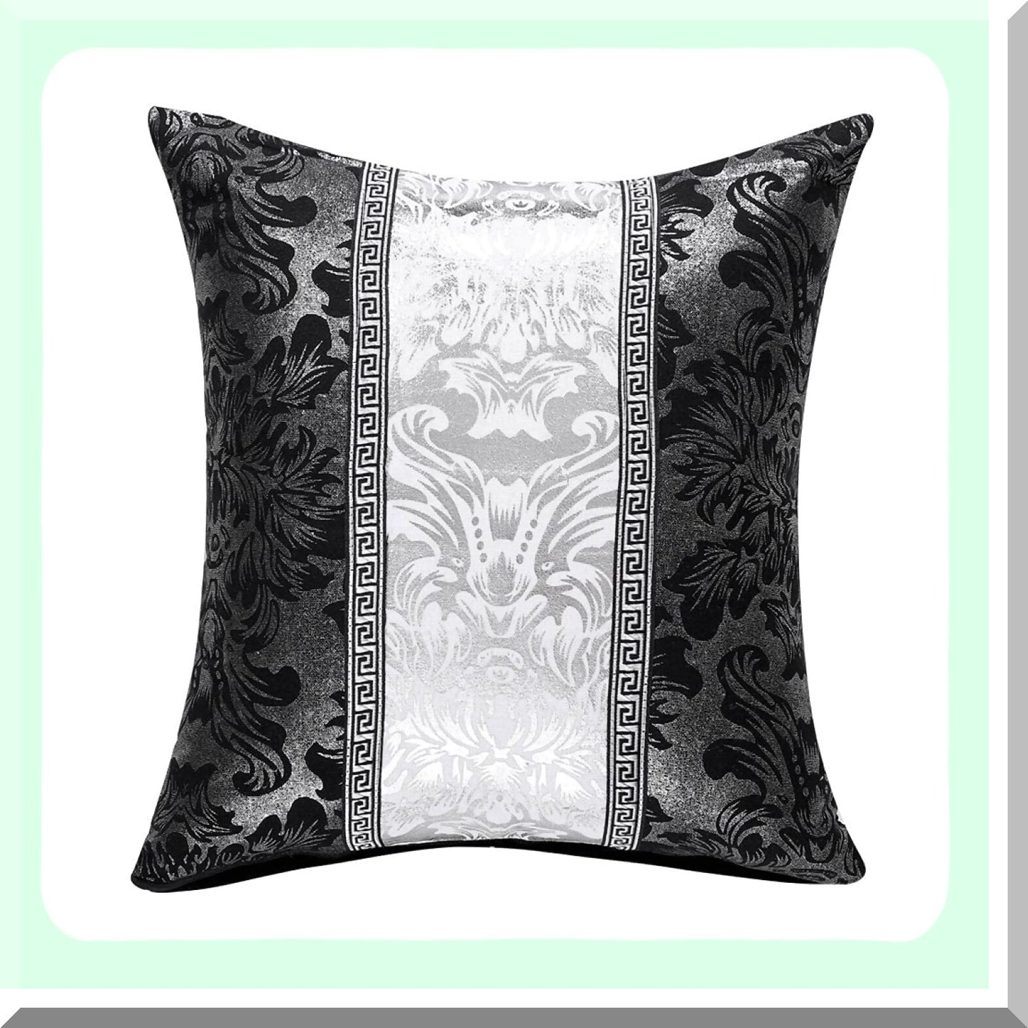 Vintage Floral Contrast Throw Pillow Cover - Home Decor Cushion Case for Couch Sofa - Black Silver Bolster Shell 18" x 18"