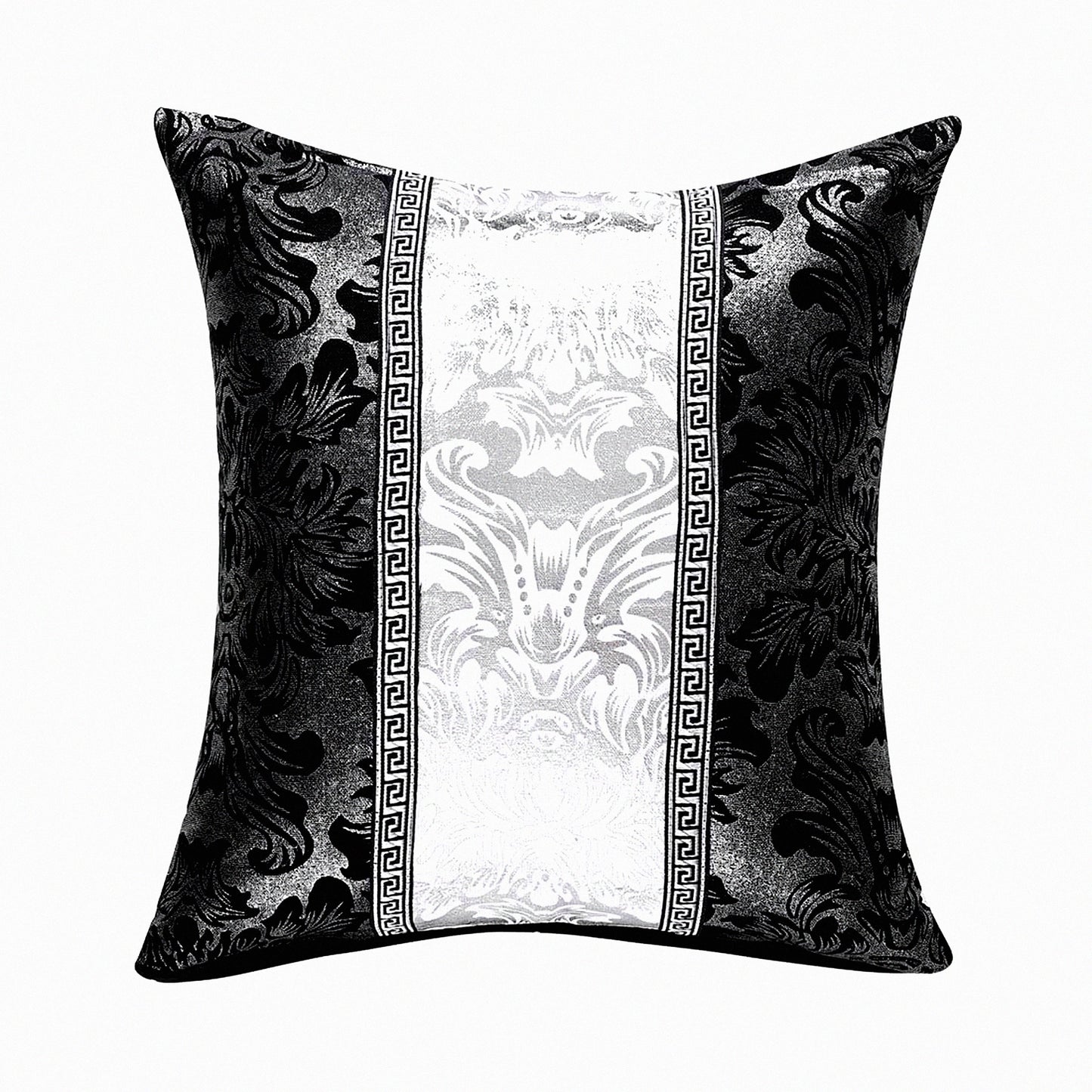 Vintage Floral Contrast Throw Pillow Cover - Home Decor Cushion Case for Couch Sofa - Black Silver Bolster Shell 18" x 18"