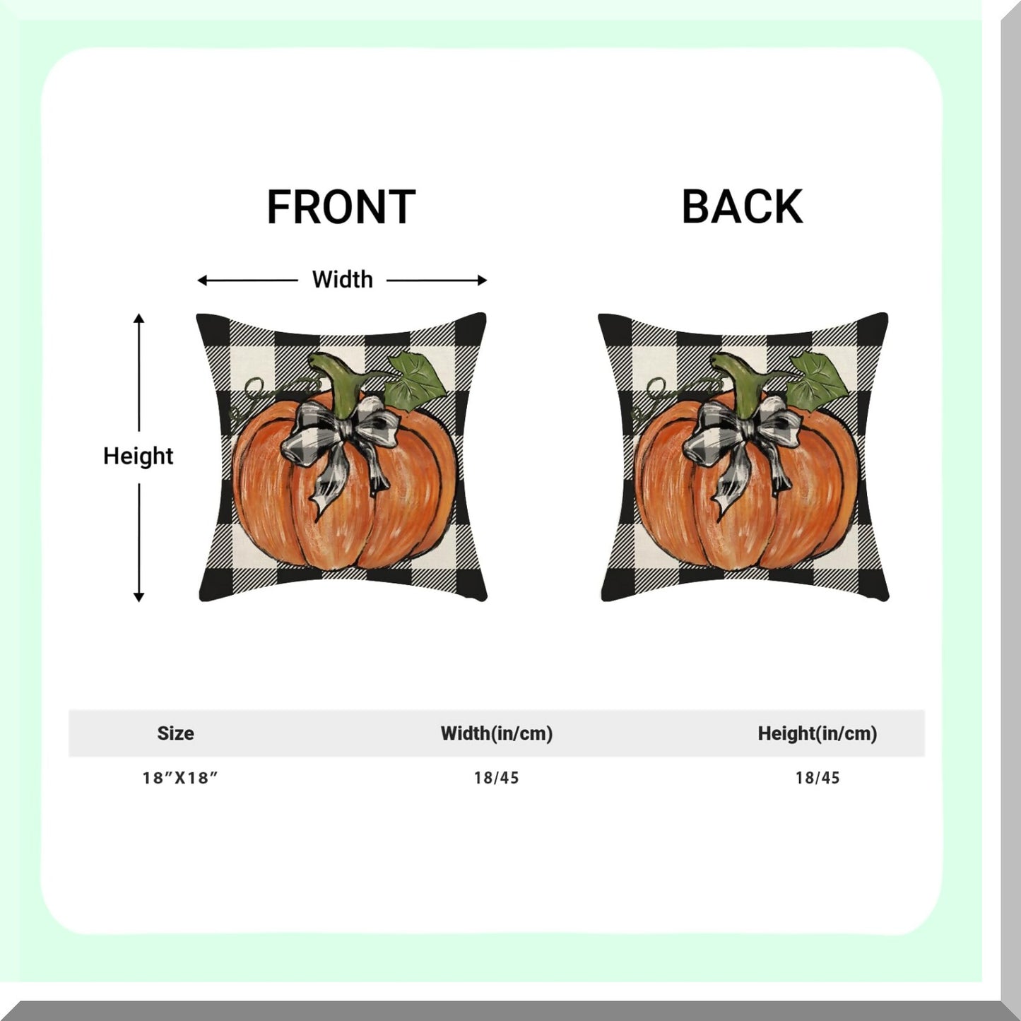 Autumn Harvest Buffalo Plaid Pillow Covers - Set of 2, Orange Pumpkin Pattern Decorative Throw Pillows for Fall Decor, Linen Cushion Covers for Sofa & Outdoor Couch