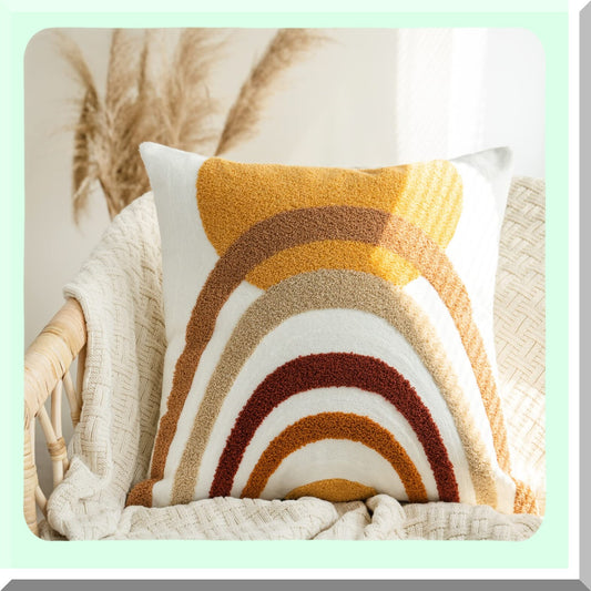 Neutral Boho Tufted Geometric Pillowcase - Soft Woven Decorative Cushion Cover for Bed Couch Living Room - Modern Abstract Bohemian Sham