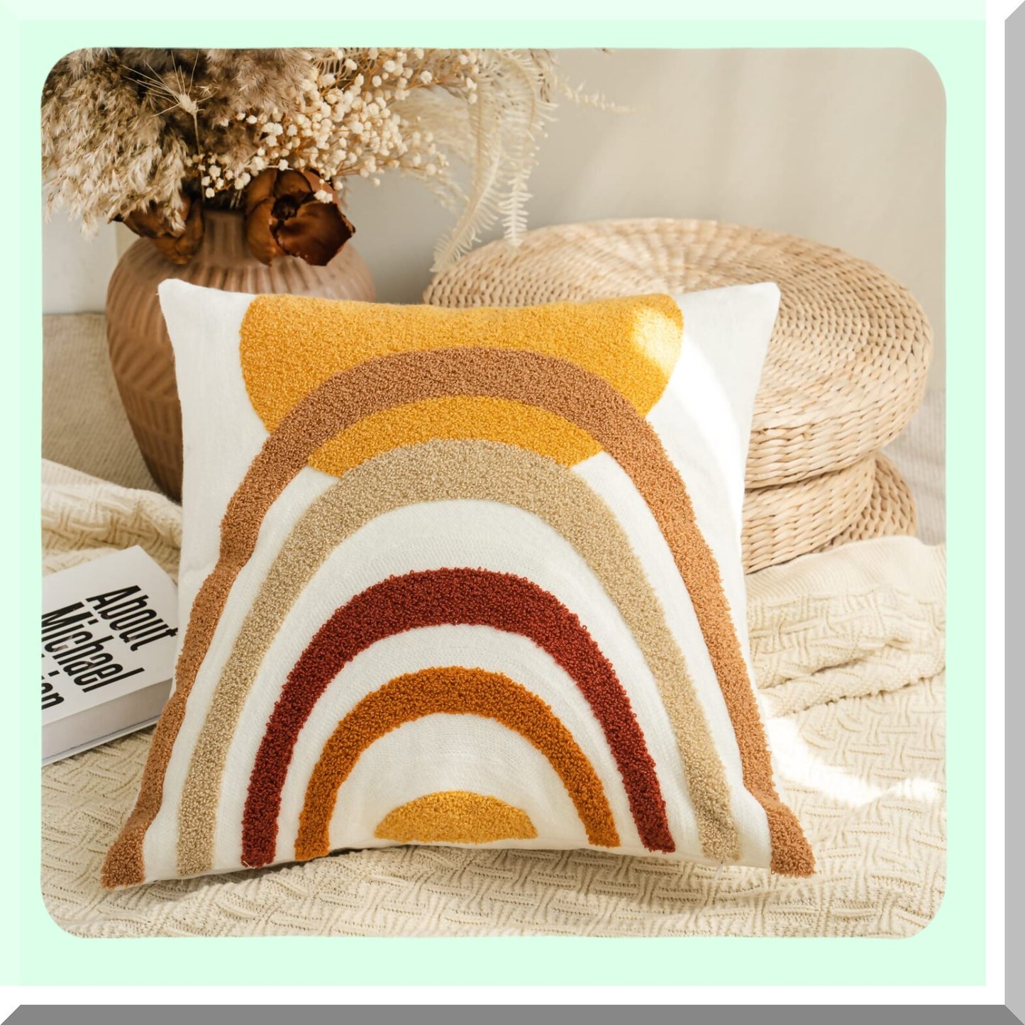 Neutral Boho Tufted Geometric Pillowcase - Soft Woven Decorative Cushion Cover for Bed Couch Living Room - Modern Abstract Bohemian Sham