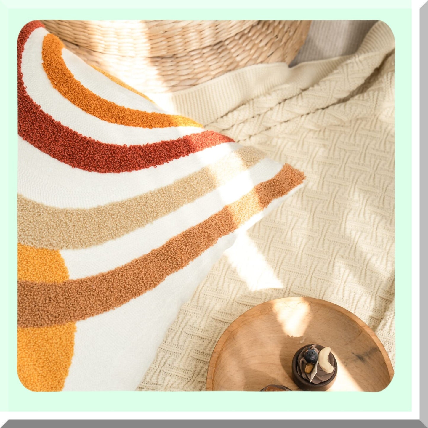 Neutral Boho Tufted Geometric Pillowcase - Soft Woven Decorative Cushion Cover for Bed Couch Living Room - Modern Abstract Bohemian Sham