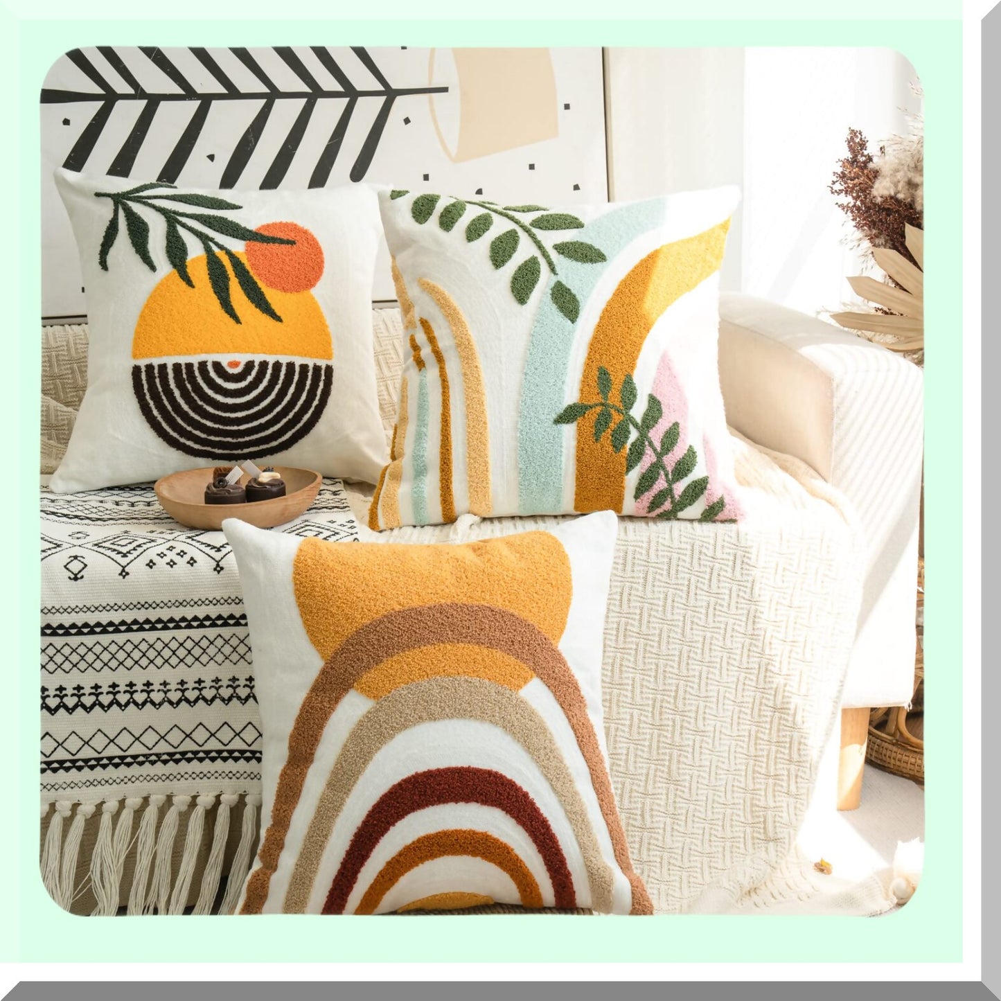 Neutral Boho Tufted Geometric Pillowcase - Soft Woven Decorative Cushion Cover for Bed Couch Living Room - Modern Abstract Bohemian Sham