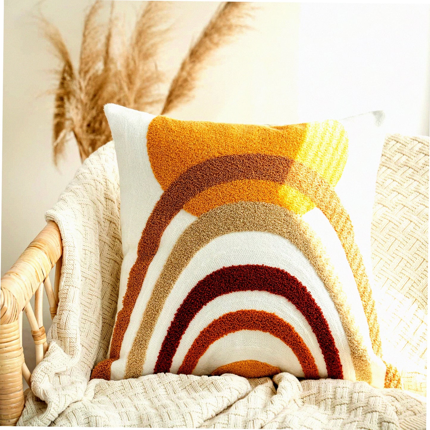 Neutral Boho Tufted Geometric Pillowcase - Soft Woven Decorative Cushion Cover for Bed Couch Living Room - Modern Abstract Bohemian Sham