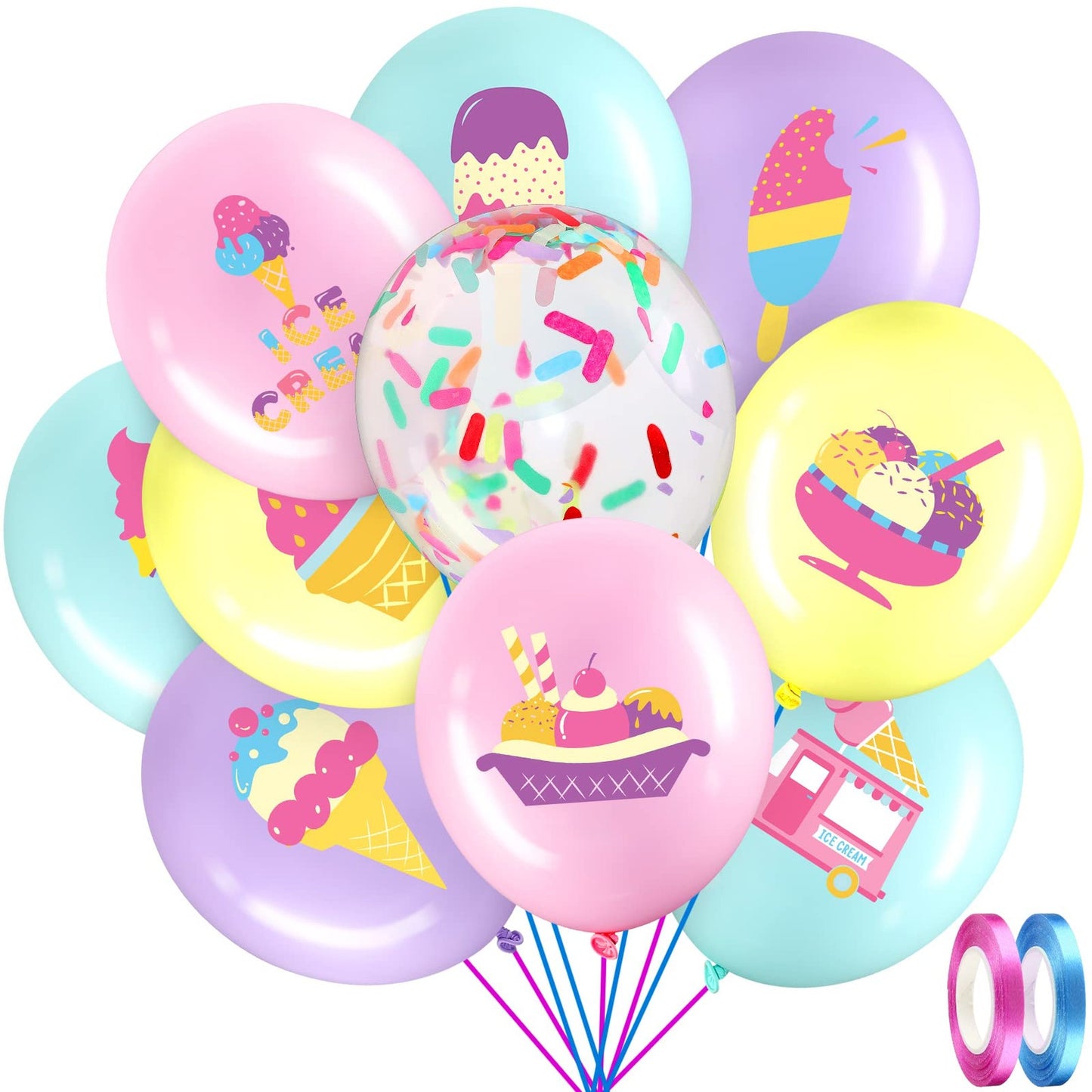 Sprinkle Ice Cream Balloon Pack - 60 Count 12" Latex Balloons for Kids Summer Birthday Party & Baby Shower Decorations - Sweet Confetti Theme