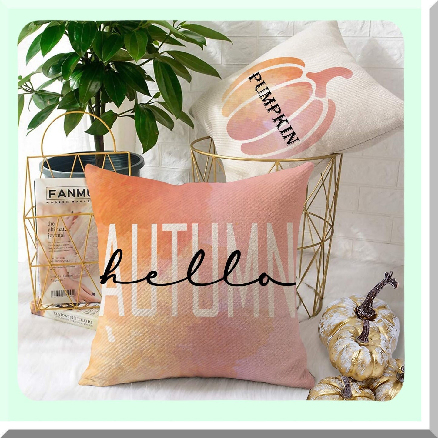 Autumn Harvest Pillow Covers - Set of 4, Hello Fall Maple Leaf & Pumpkin Design, 16x16 Inch, Thanksgiving Decor for Fall Holiday