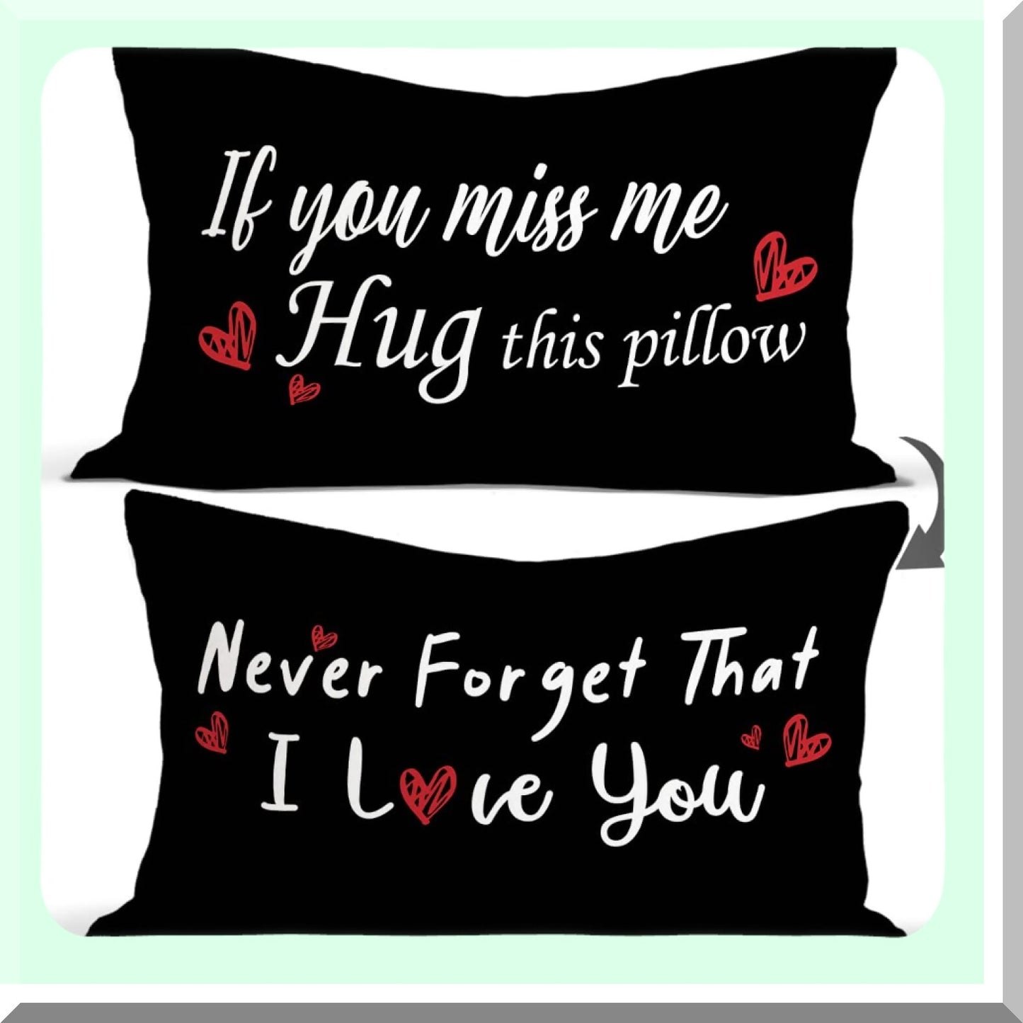 Love Connection Reversible Throw Pillow Covers - Decorative Long Distance Relationship Gifts for Girls Room, Bedroom, Living Room - 12x20 Inch Pillowcase - Never Forget I Love You - Hug Me Pillow