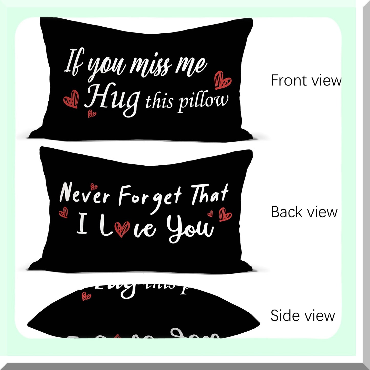 Love Connection Reversible Throw Pillow Covers - Decorative Long Distance Relationship Gifts for Girls Room, Bedroom, Living Room - 12x20 Inch Pillowcase - Never Forget I Love You - Hug Me Pillow
