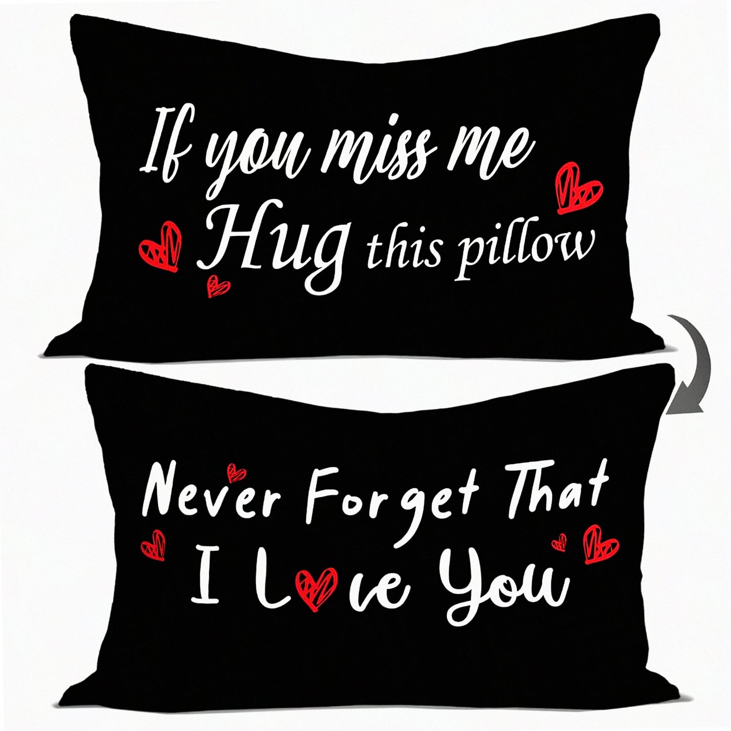 Love Connection Reversible Throw Pillow Covers - Decorative Long Distance Relationship Gifts for Girls Room, Bedroom, Living Room - 12x20 Inch Pillowcase - Never Forget I Love You - Hug Me Pillow