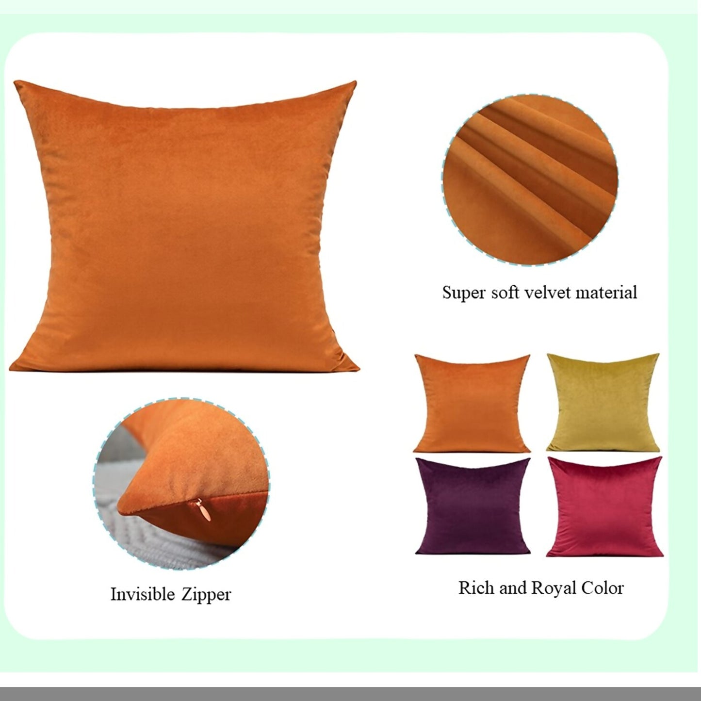 GemTone Velvet Throw Pillow Cover Set - Colorful Decorative Cushion Covers for Bedroom & Living Room - Soft 18x18 Inch - Pack of 4