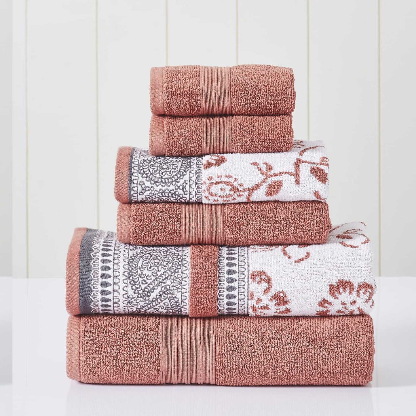 6-Piece Yarn Dyed Jacquard Towel Set Clay