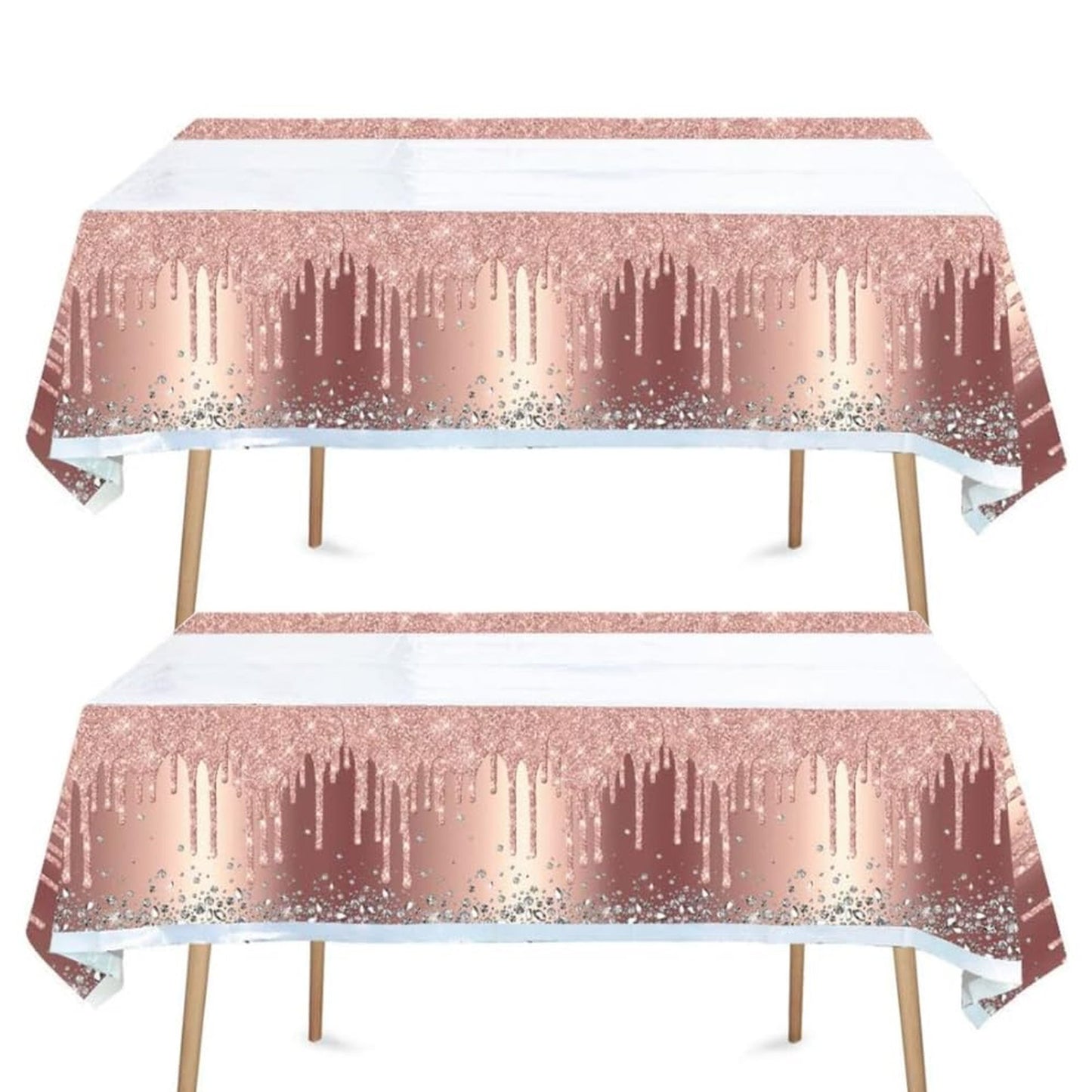 Glitter Diamond Birthday Tablecloth - Pink Rose Golden Party Decorations for Girls - 70" x 42" Happy Birthday Table Cover