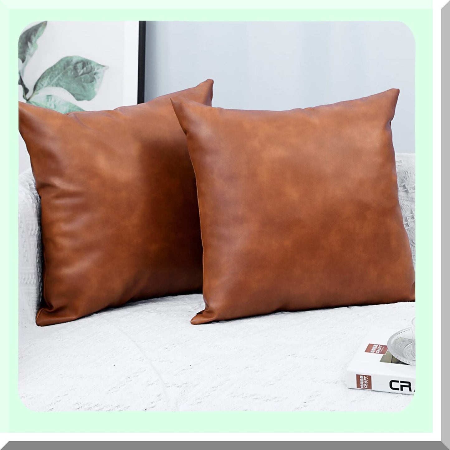 Rustic Chic Leather Pillowcase Set - 24x24 Inch Farmhouse Accent Cushion Covers for Living Room & Bedroom Sofa - 2 Pack Home Decor Accessory