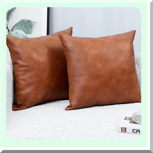 Rustic Chic Leather Pillowcase Set - 24x24 Inch Farmhouse Accent Cushion Covers for Living Room & Bedroom Sofa - 2 Pack Home Decor Accessory
