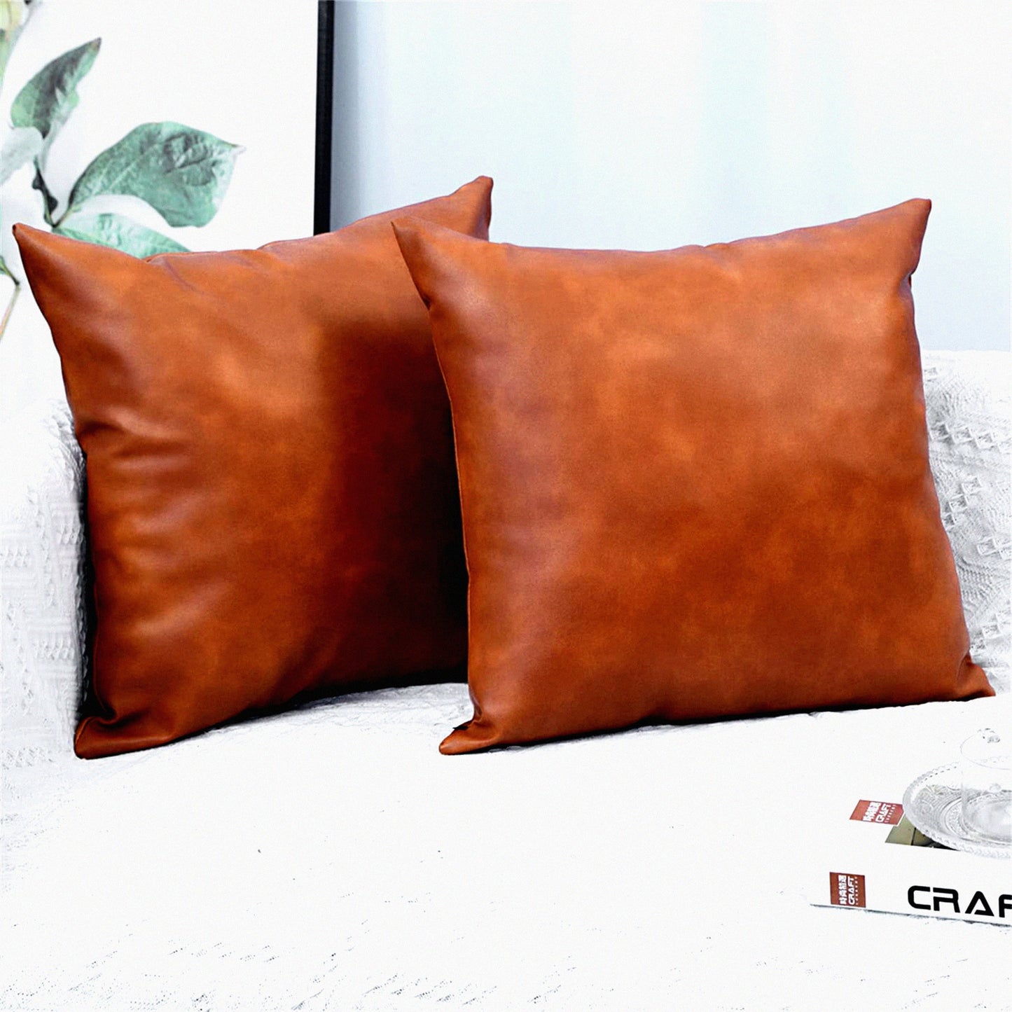 Rustic Chic Leather Pillowcase Set - 24x24 Inch Farmhouse Accent Cushion Covers for Living Room & Bedroom Sofa - 2 Pack Home Decor Accessory