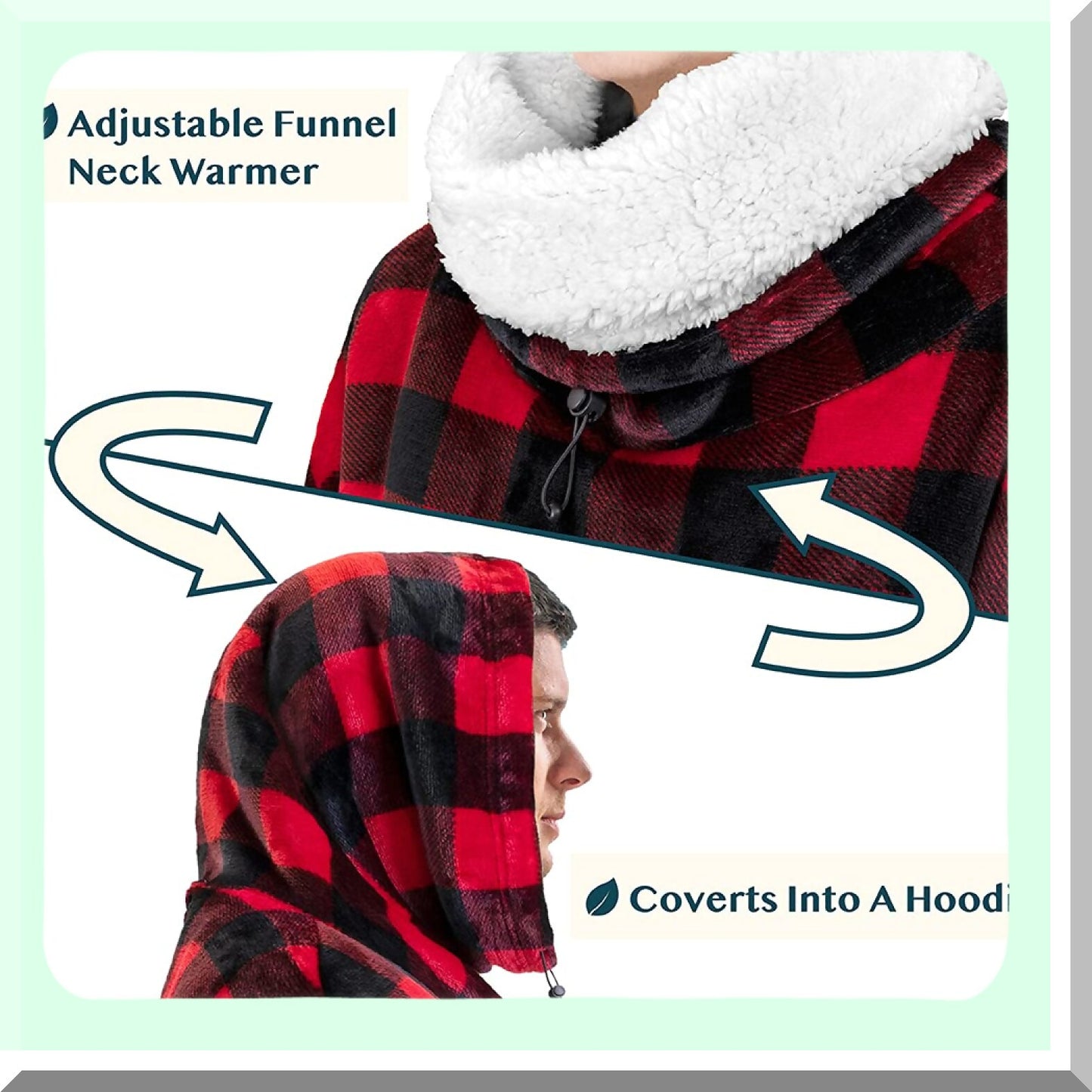 CozySherpa Oversized Blanket Hoodie - Ultra Plush Fleece Sweatshirt for Women & Men, Thick Warm Sweater with Neck Warmer, Perfect Gift for Mom & Wife, Checker Red