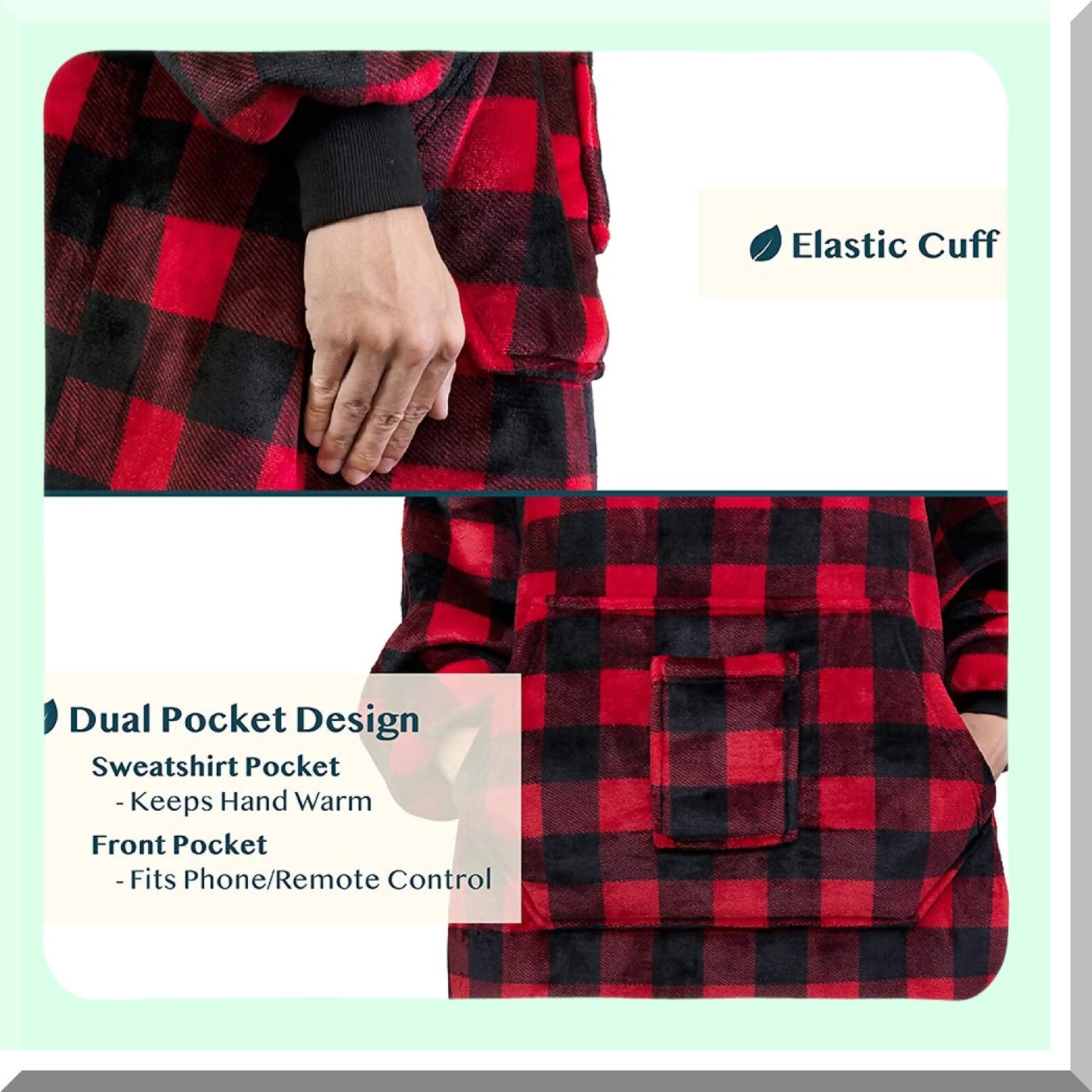 CozySherpa Oversized Blanket Hoodie - Ultra Plush Fleece Sweatshirt for Women & Men, Thick Warm Sweater with Neck Warmer, Perfect Gift for Mom & Wife, Checker Red