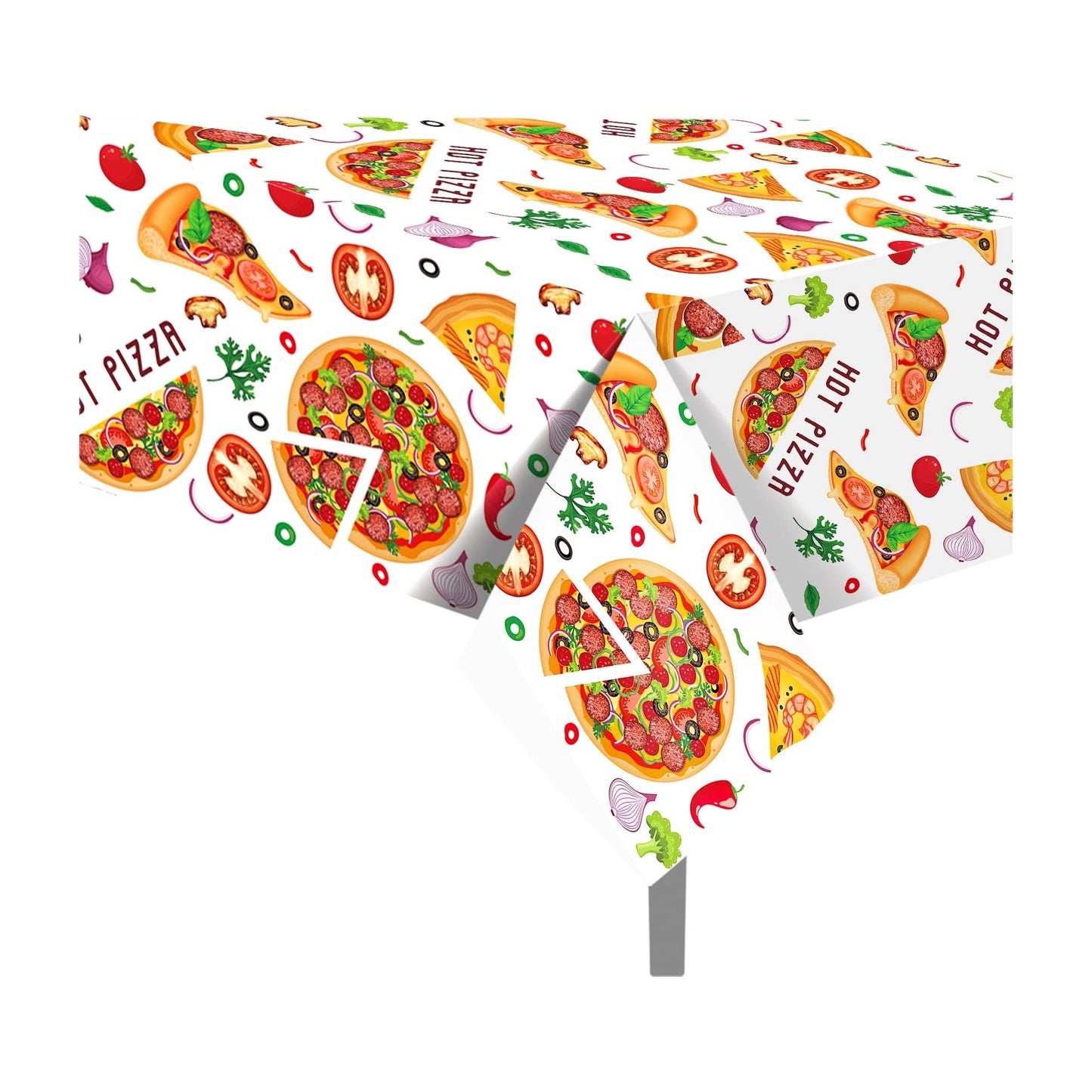 Pizza Party Table Cover - Set the perfect table for your pizza-themed birthday party with this 2-piece disposable plastic tablecloth. Measuring 54x87 inches, this vibrant table cover is the ideal decoration for any pizza party celebration.