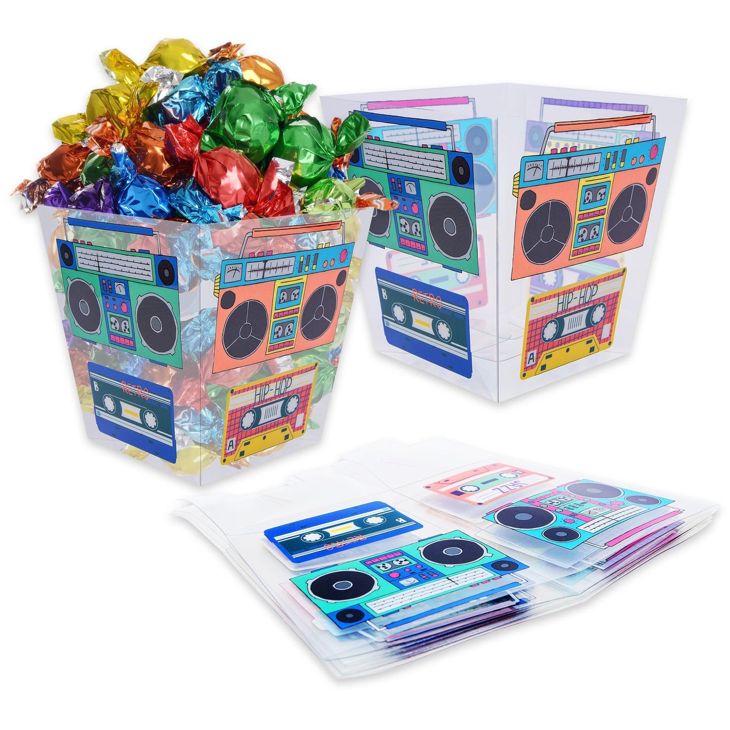 Retro Radio Tape Bucket Centerpiece Set - 80s Party Supplies for a Groovy 90s Theme Birthday Bash! Get the Party Started with this Funky Table Decor!