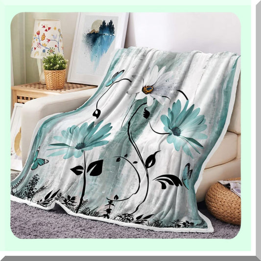 Country Charm Teal Daisy Throw Blanket - Cozy Turquoise Blue & White Fleece for Bed & Couch