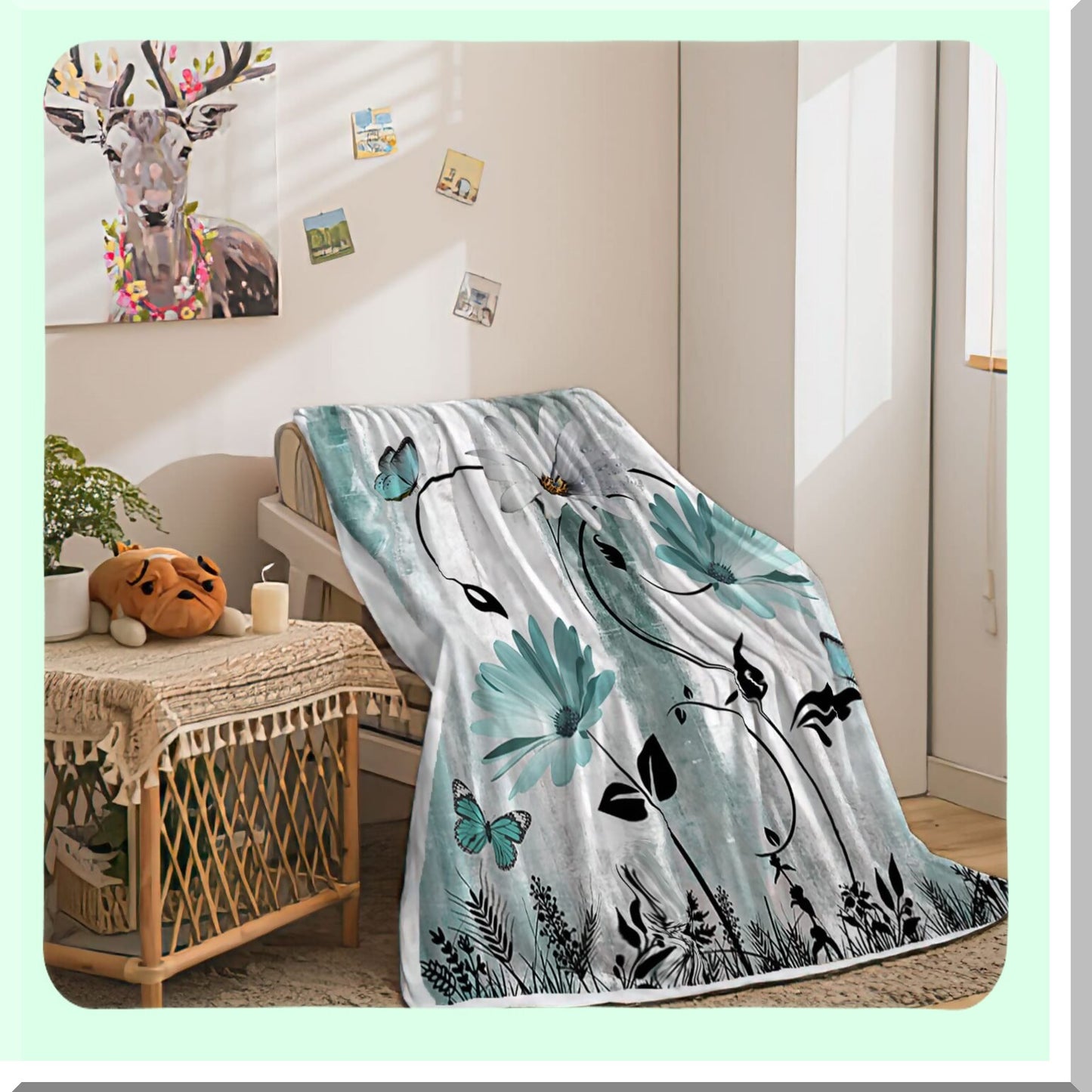 Country Charm Teal Daisy Throw Blanket - Cozy Turquoise Blue & White Fleece for Bed & Couch