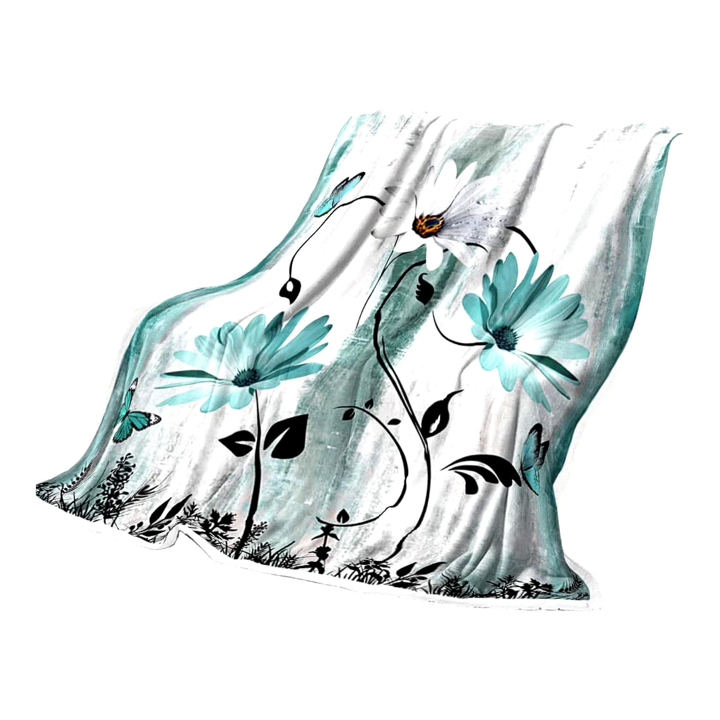 Country Charm Teal Daisy Throw Blanket - Cozy Turquoise Blue & White Fleece for Bed & Couch