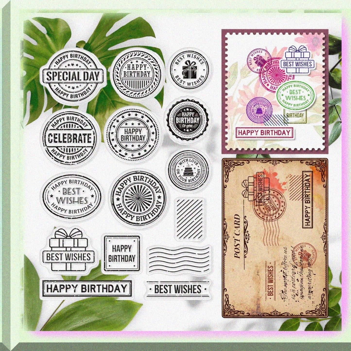 Birthday Theme Postmark Clear Stamp for Scrapbooking
