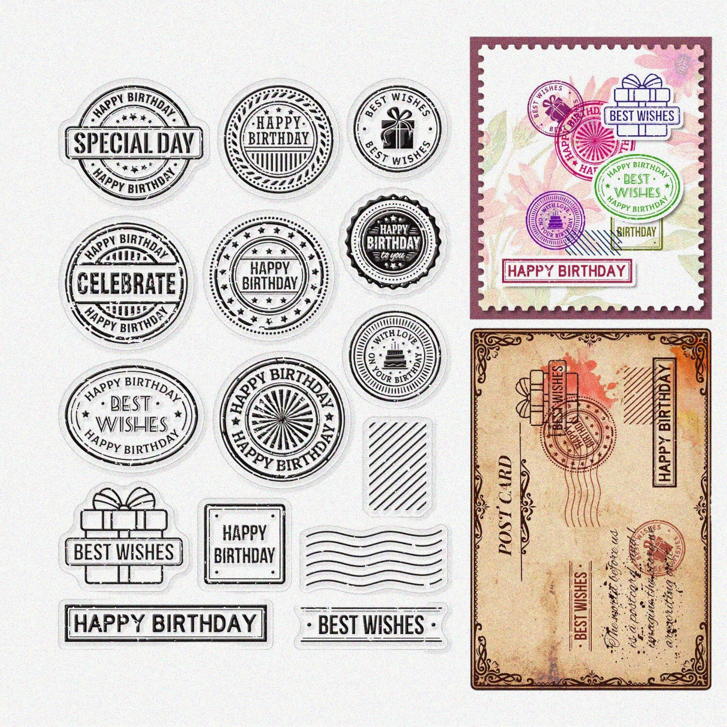 Birthday Theme Postmark Clear Stamp for Scrapbooking