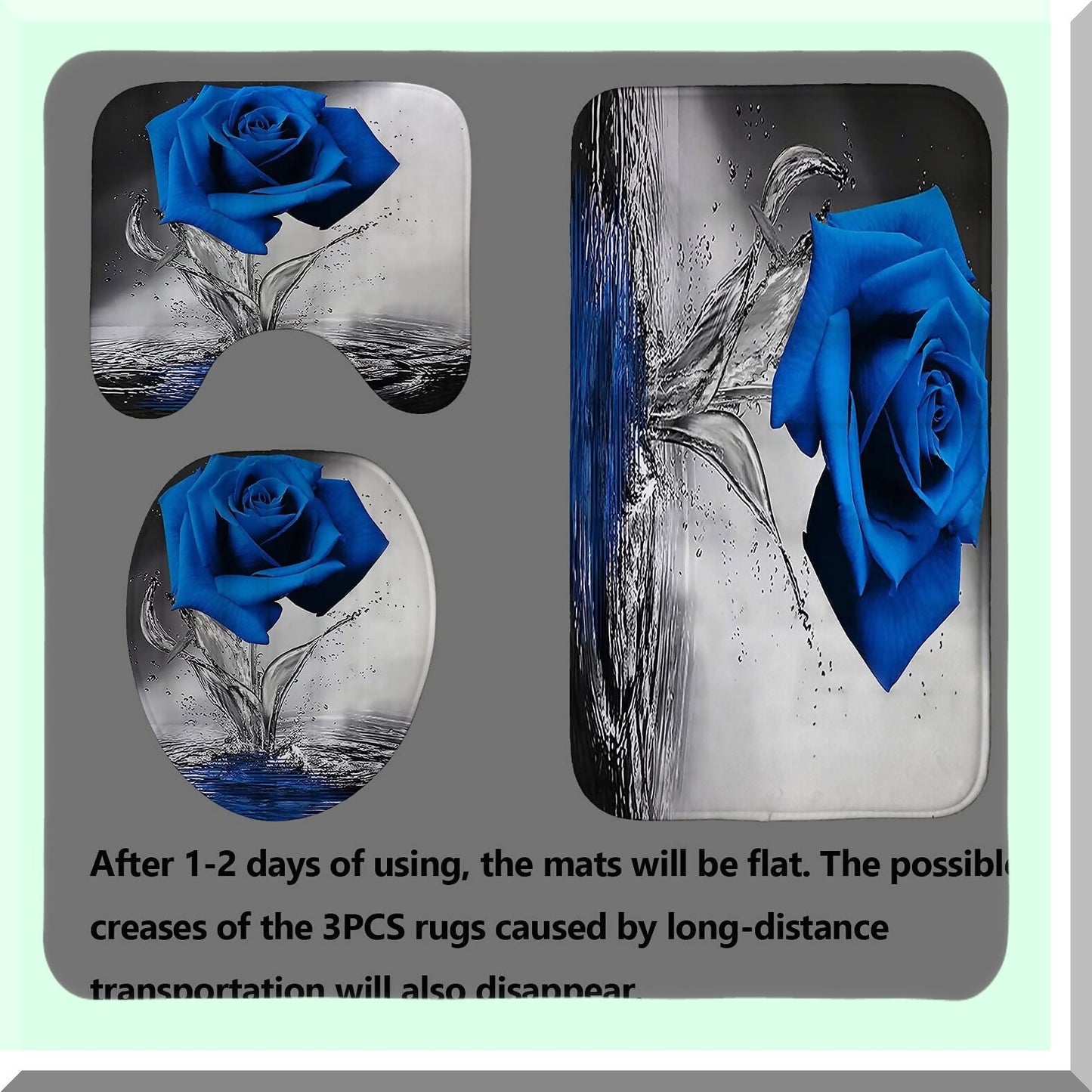 Royal Blue Rose Shower Curtain Set with Rugs and Hooks