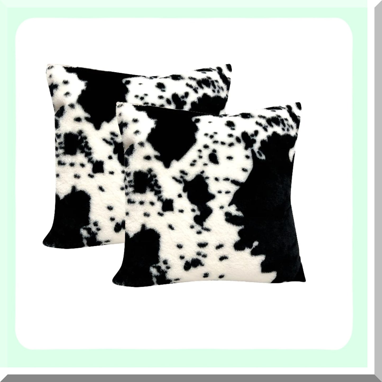 Cozy Flurry Farmhouse Cowhide Throw Pillow Covers - Set of 2, Animal Print, Black White Pattern, Soft Fleece, Couch Bed Sofa Accent, 22x22Inch